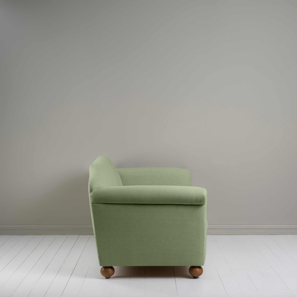 Dolittle 4 seater Sofa in Laidback Linen Moss, Side View - Nicola Harding