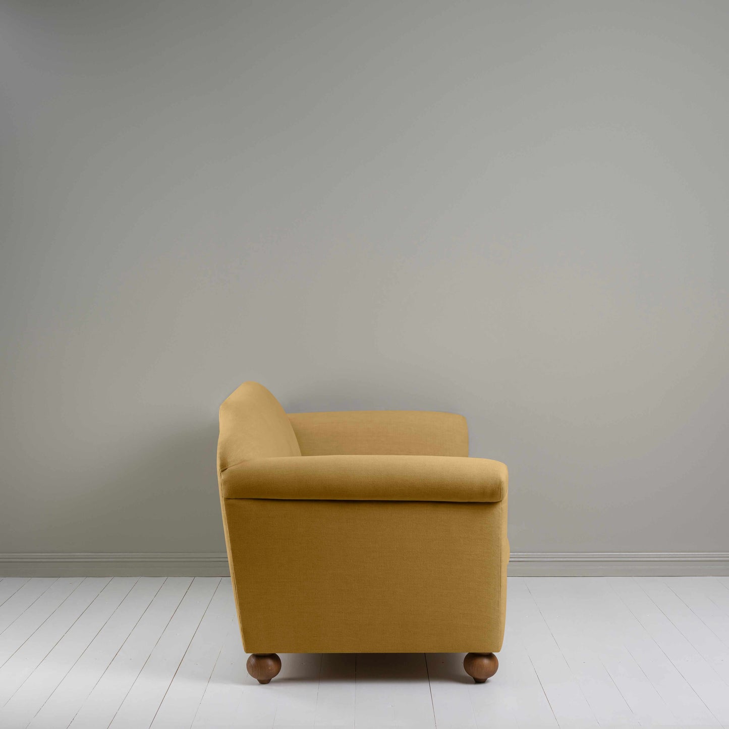 Dolittle 3 Seater Sofa in Laidback Linen Ochre, Side View - Nicola Harding