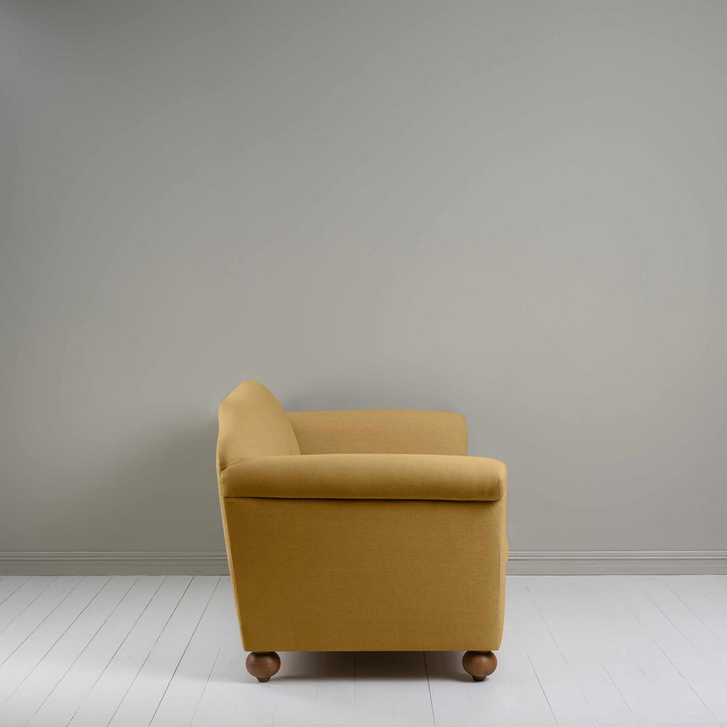 Dolittle 3 Seater Sofa in Laidback Linen Ochre, Side View - Nicola Harding