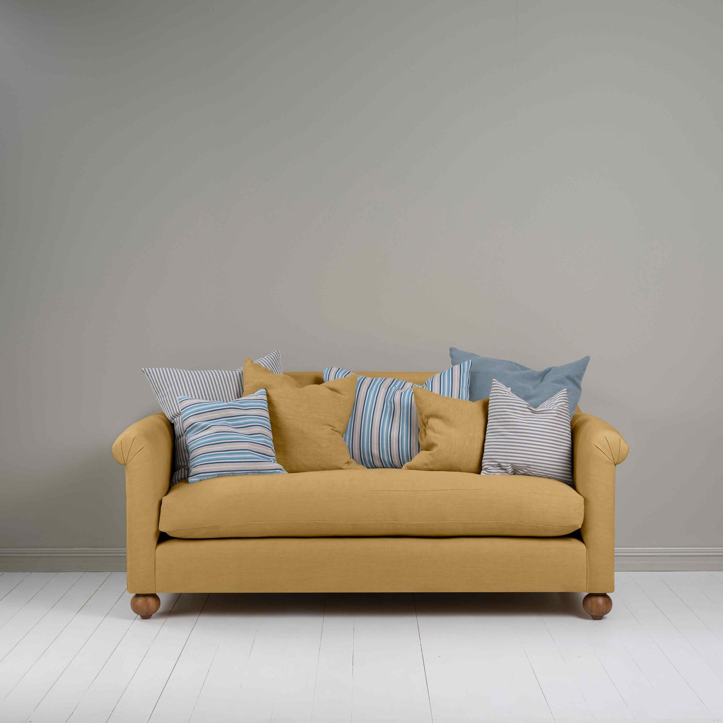 Dolittle 3 Seater Sofa in Laidback Linen Ochre, With 2 Matching and 5 Other NiX Cushions - Nicola Harding