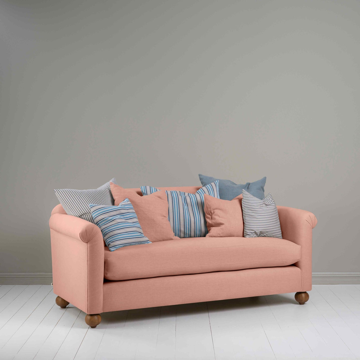 Dolittle 3 Seater Sofa in Laidback Linen Roseberry, With Multiple NiX Cushions - Nicola Harding