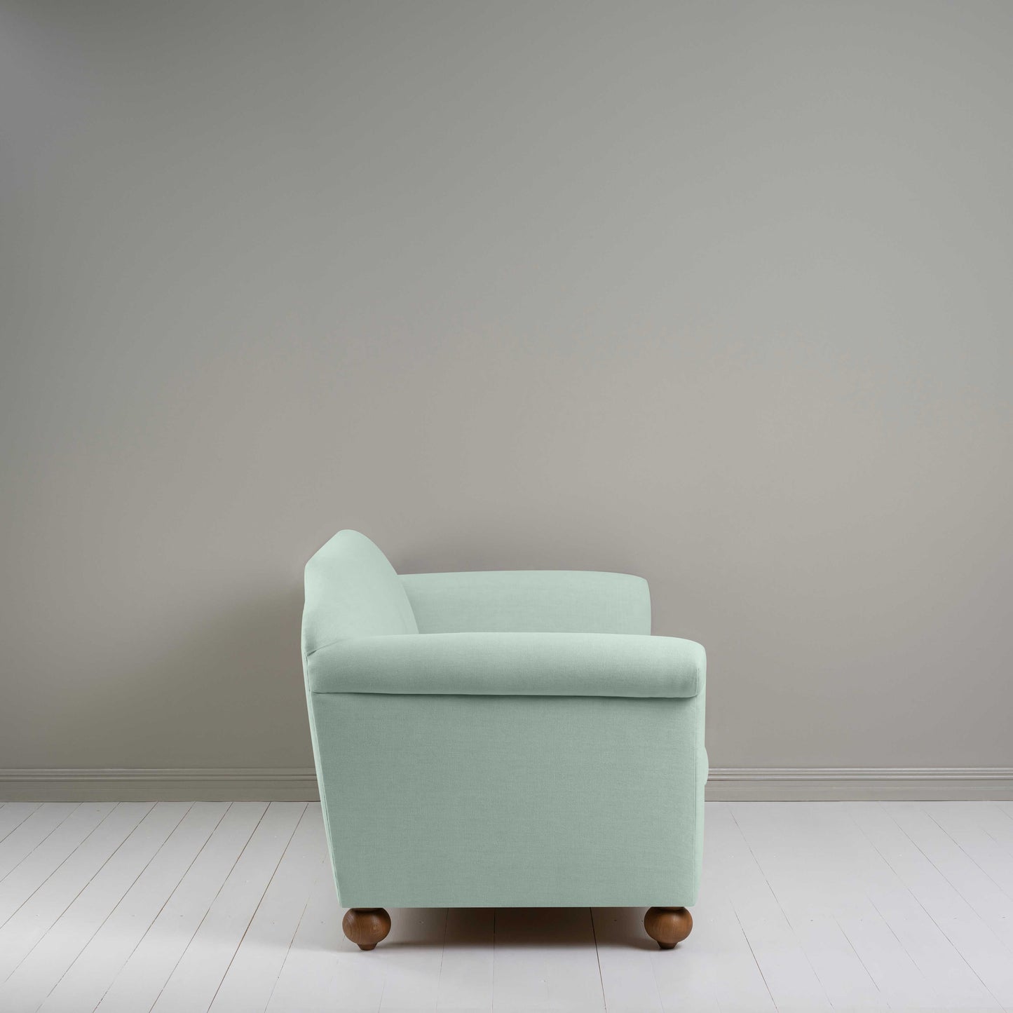Dolittle 3 Seater Sofa in Laidback Linen Sky, Side View - Nicola Harding