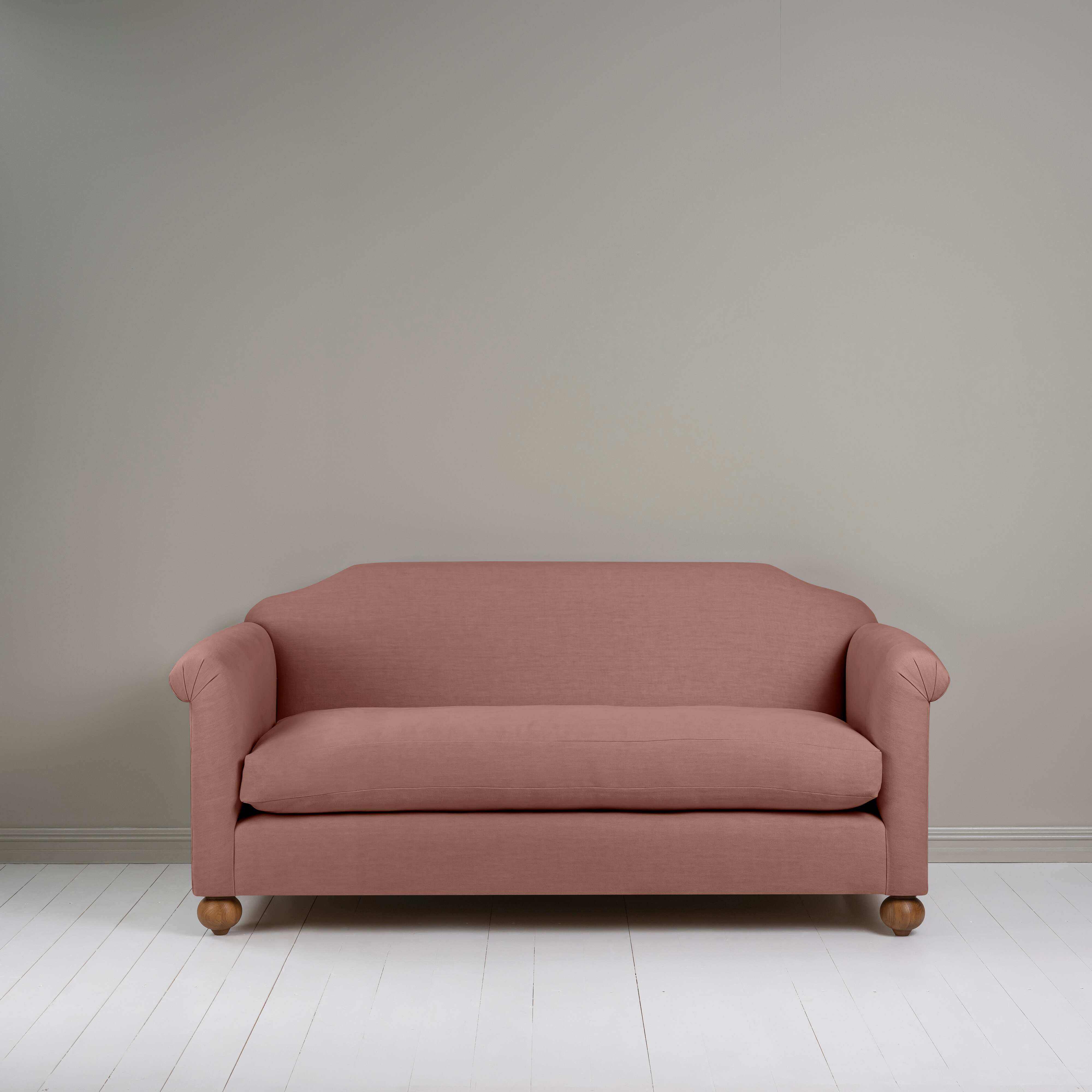 Dolittle 3 Seater Sofa in Laidback Linen Sweet Briar, Front View - Nicola Harding
