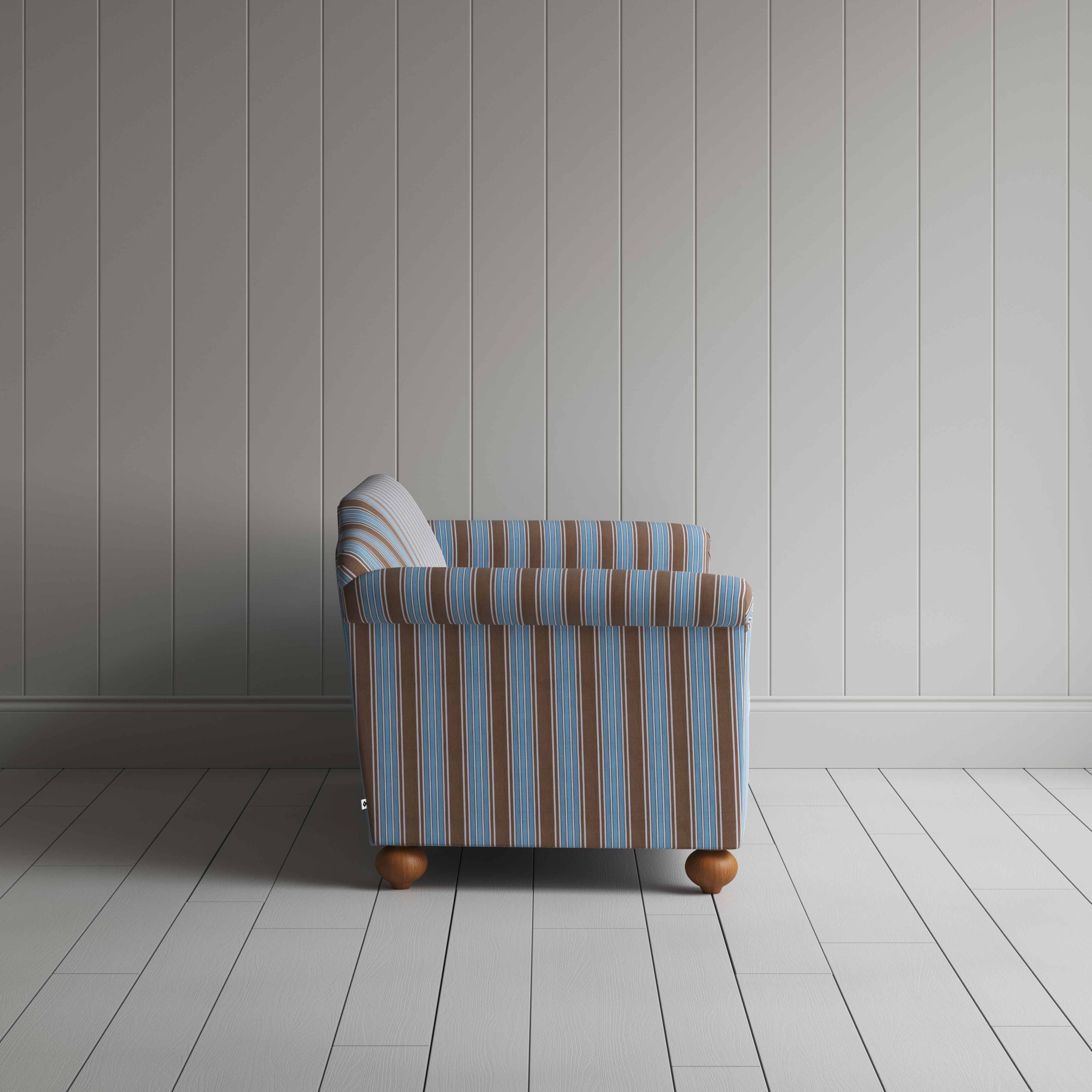 Dolittle 3 Seater Sofa in Regatta Cotton, Blue, Side View - Nicola Harding