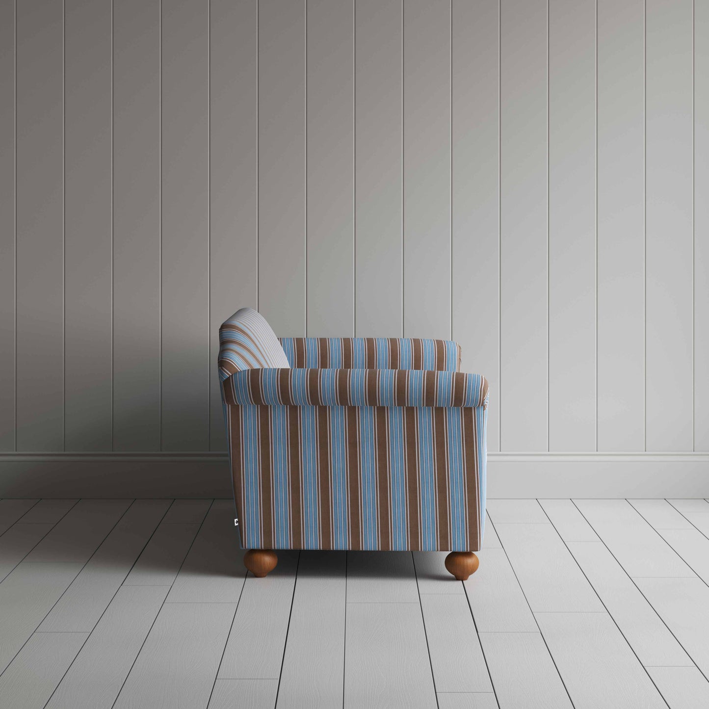 Dolittle 3 Seater Sofa in Regatta Cotton, Blue, Side View - Nicola Harding