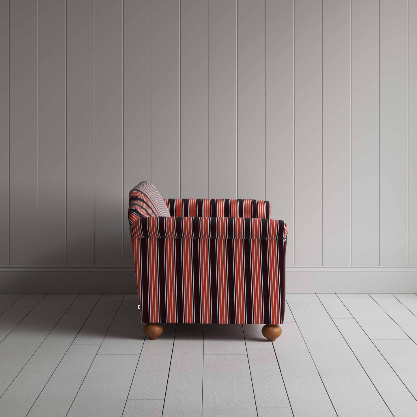Dolittle 3 Seater Sofa in Regatta Cotton, Flame, Side View - Nicola Harding