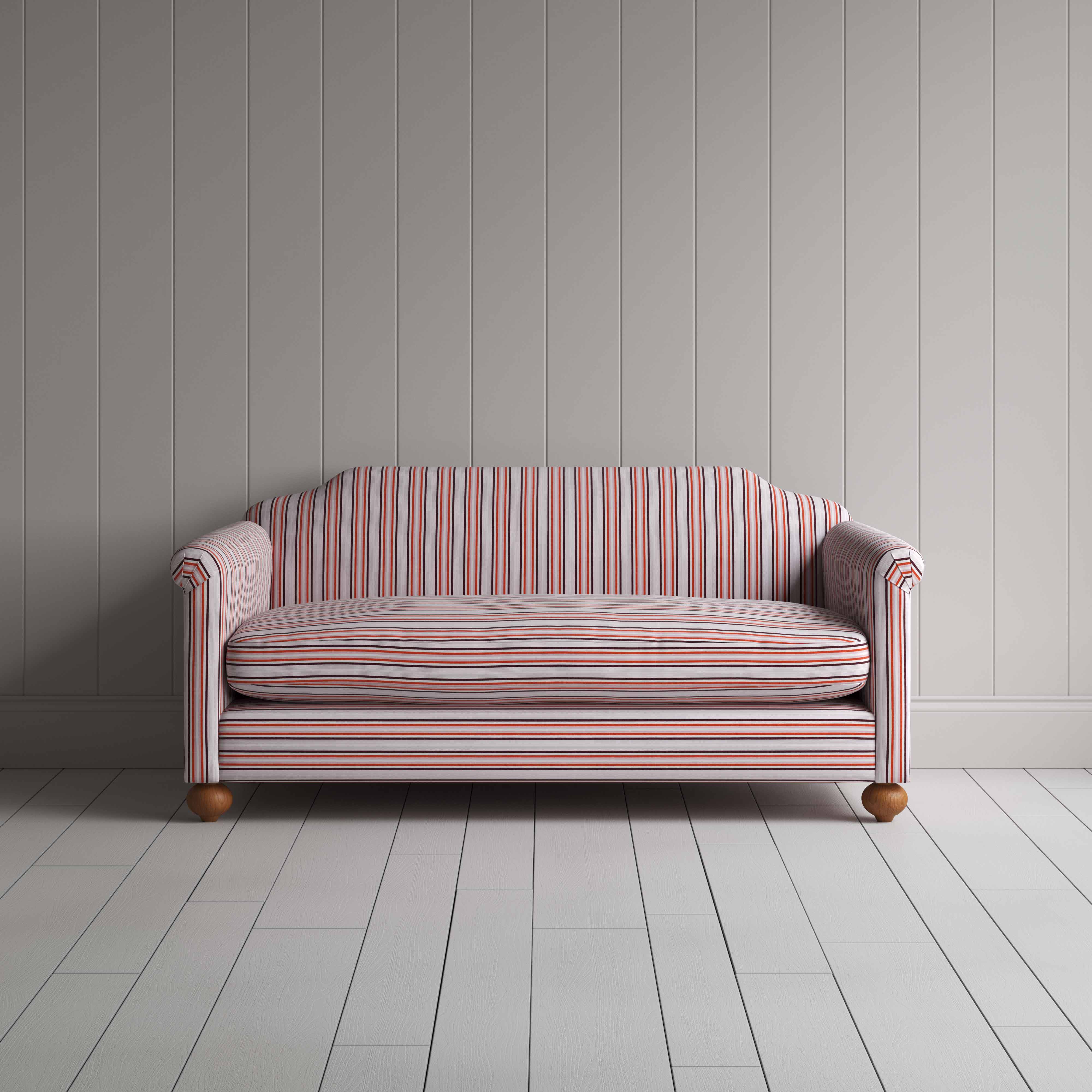 Dolittle 3 Seater Sofa in Slow Lane Cotton Linen, Berry, Front View - Nicola Harding