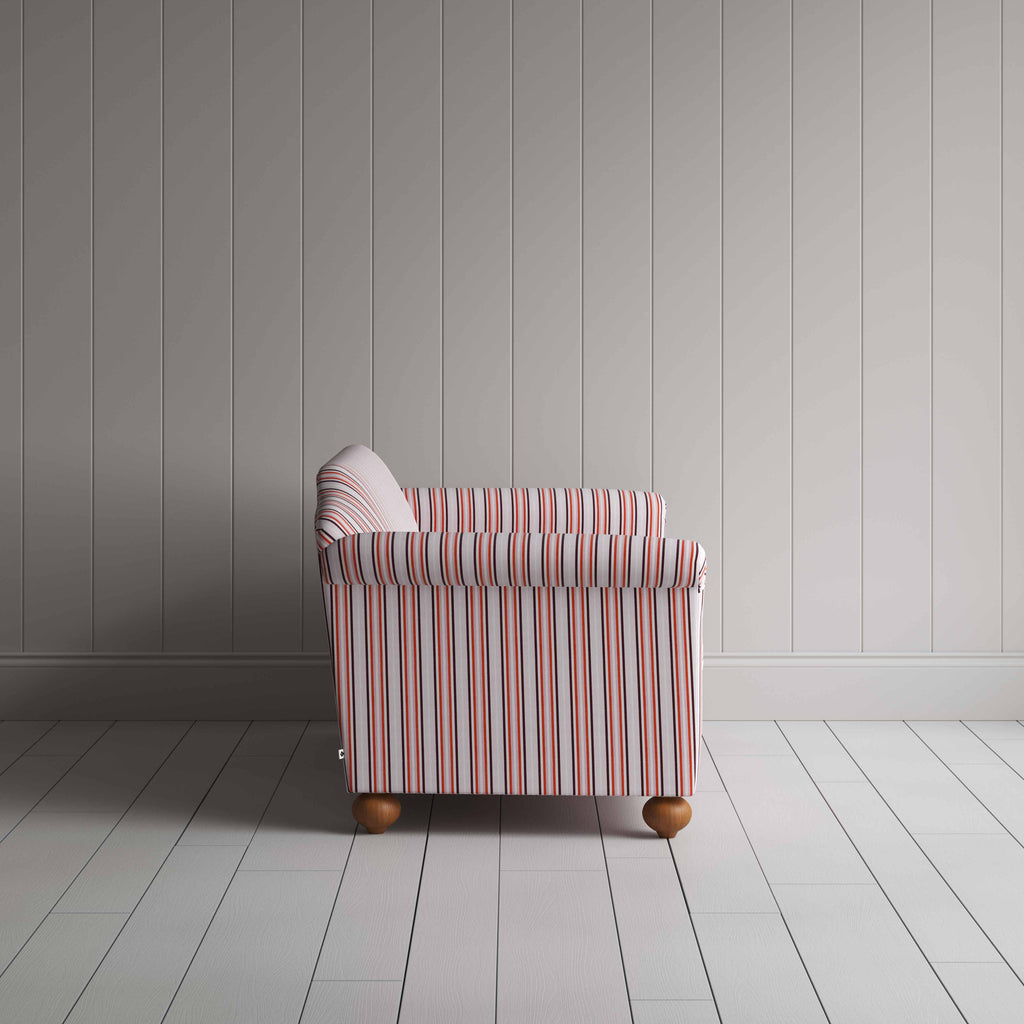 Dolittle 3 Seater Sofa in Slow Lane Cotton Linen, Berry, Side View - Nicola Harding