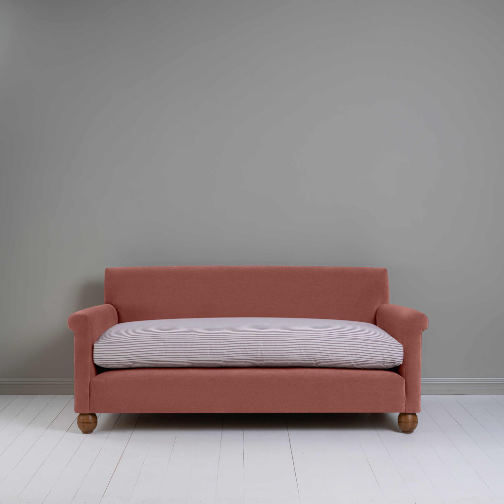 Idler 3 Seater Sofa in Intelligent Velvet Damson Frame and Ticking Cotton Berry Seat - Nicola Harding