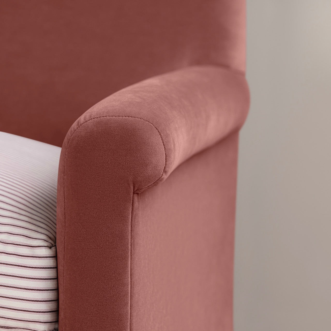 Idler 3 Seater Sofa in Intelligent Velvet Damson Frame and Ticking Cotton Berry Seat