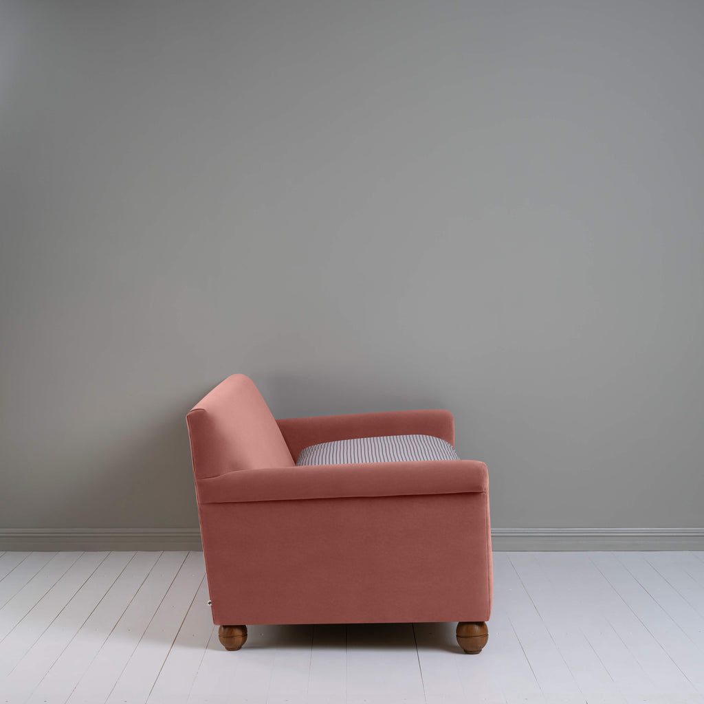 Idler 3 Seater Sofa in Intelligent Velvet Damson Frame and Ticking Cotton Berry Seat - Nicola Harding