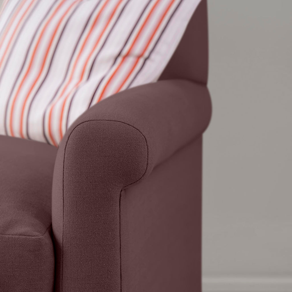 Arm Design Closeup of 4 seater sofa in Laidback Linen Damson - Nicola Harding & Co.