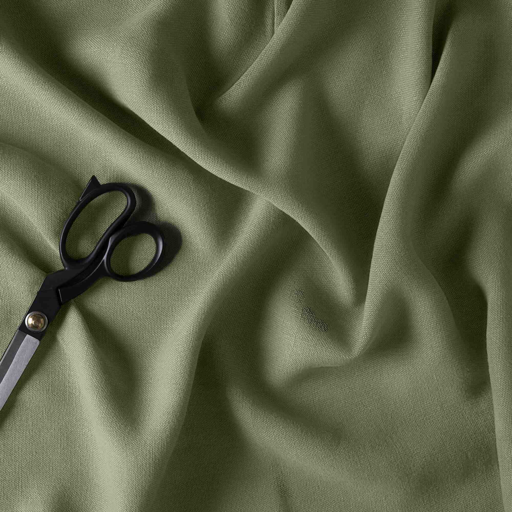 Laidback Linen Moss Green Fabric With Scissor - Nicola Harding