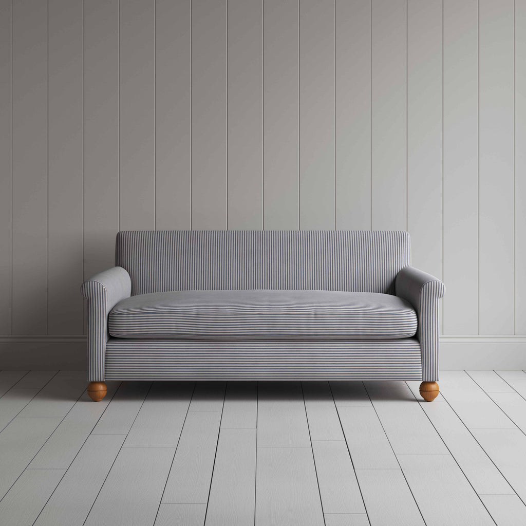 Idler 3 Seater Sofa in Ticking Cotton, Blue Brown - Nicola Harding