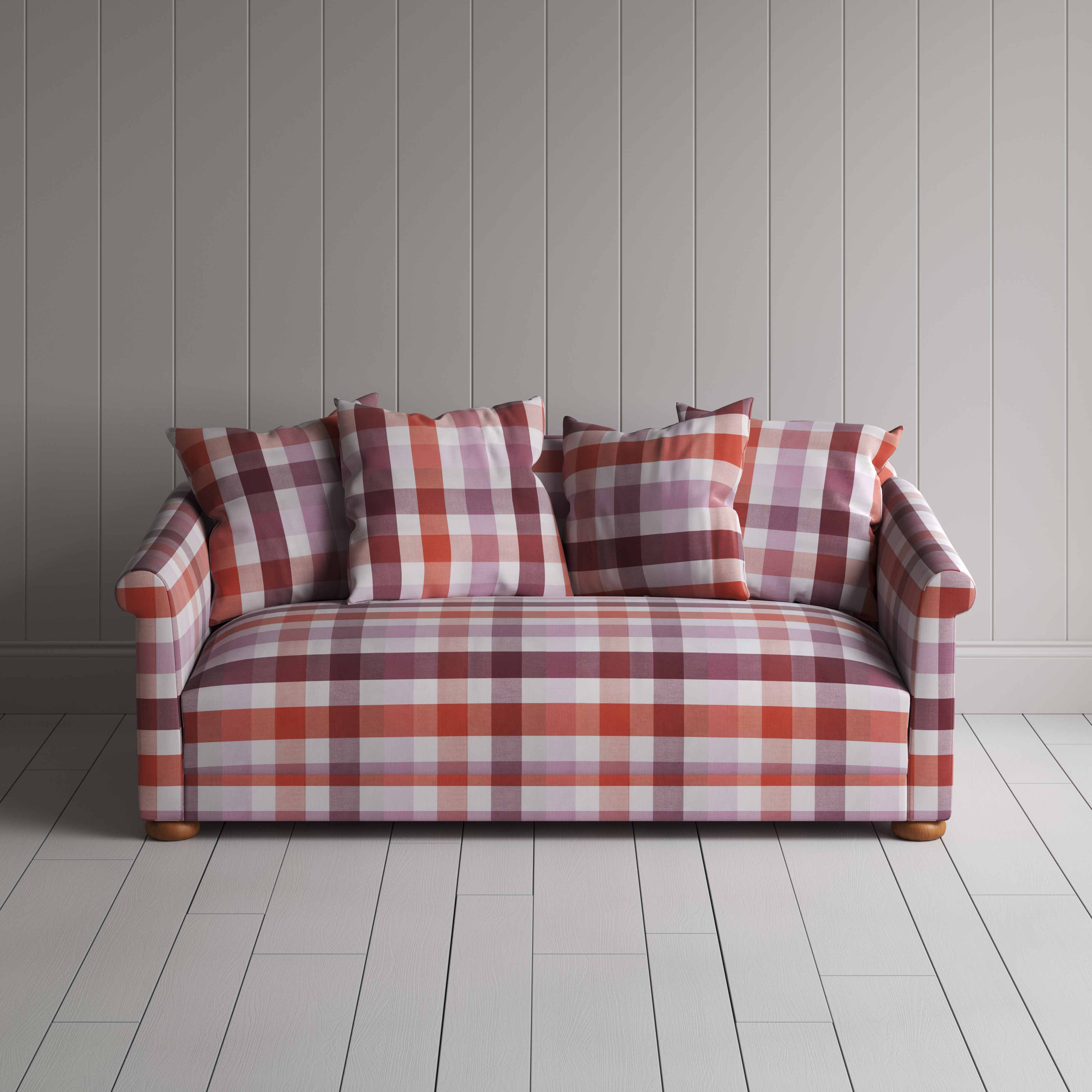  More the Merrier 3 Seater Sofa in Checkmate Cotton, Berry 