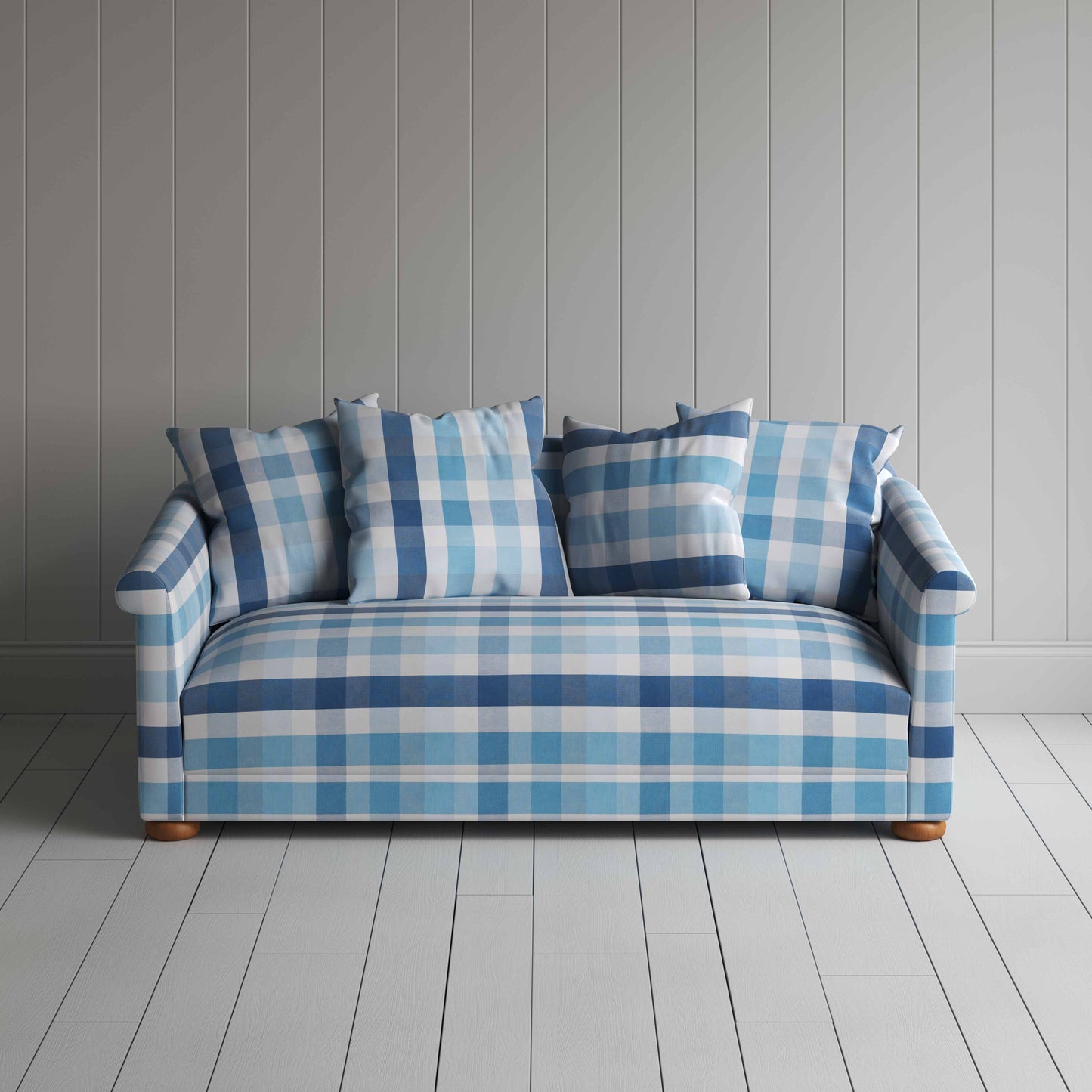More the Merrier 3 Seater Sofa in Checkmate Cotton, Blue