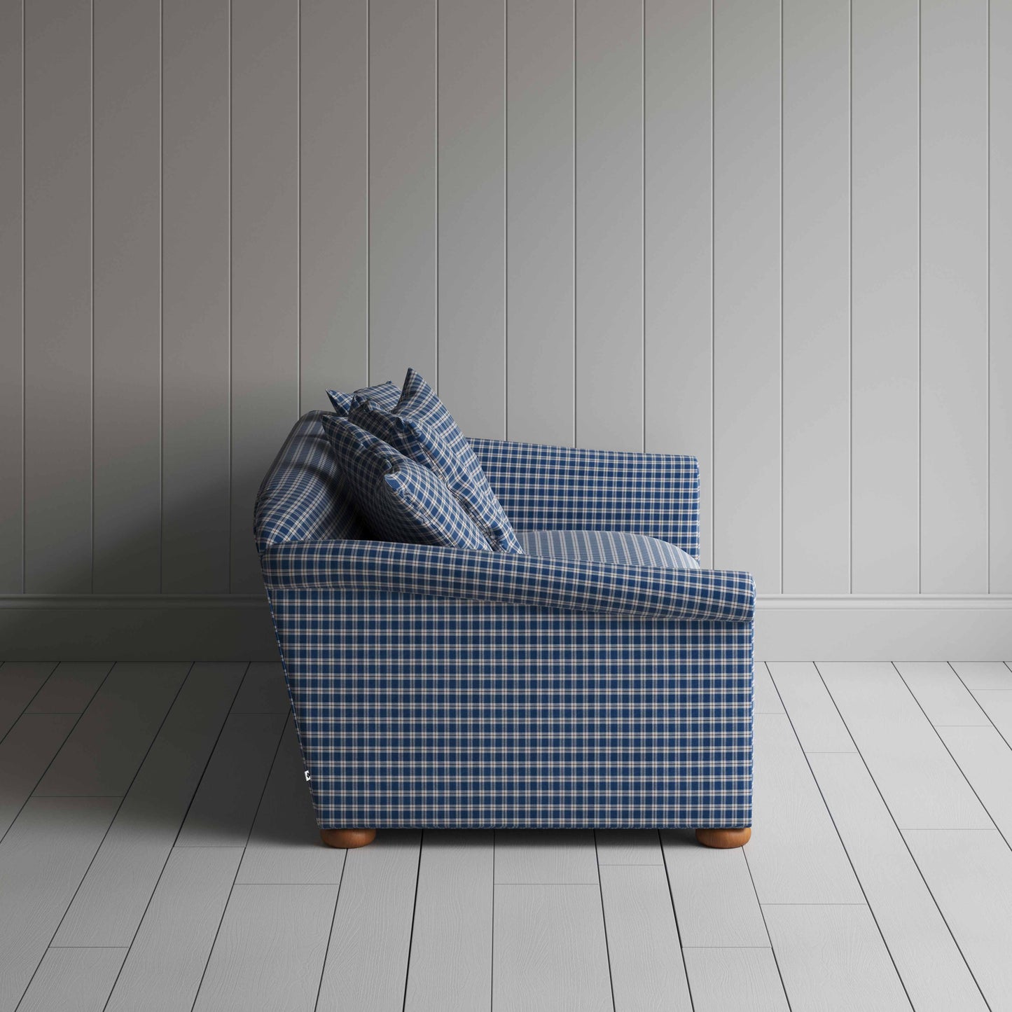 More the Merrier 3 Seater Sofa in Well Plaid Cotton, Blue Brown