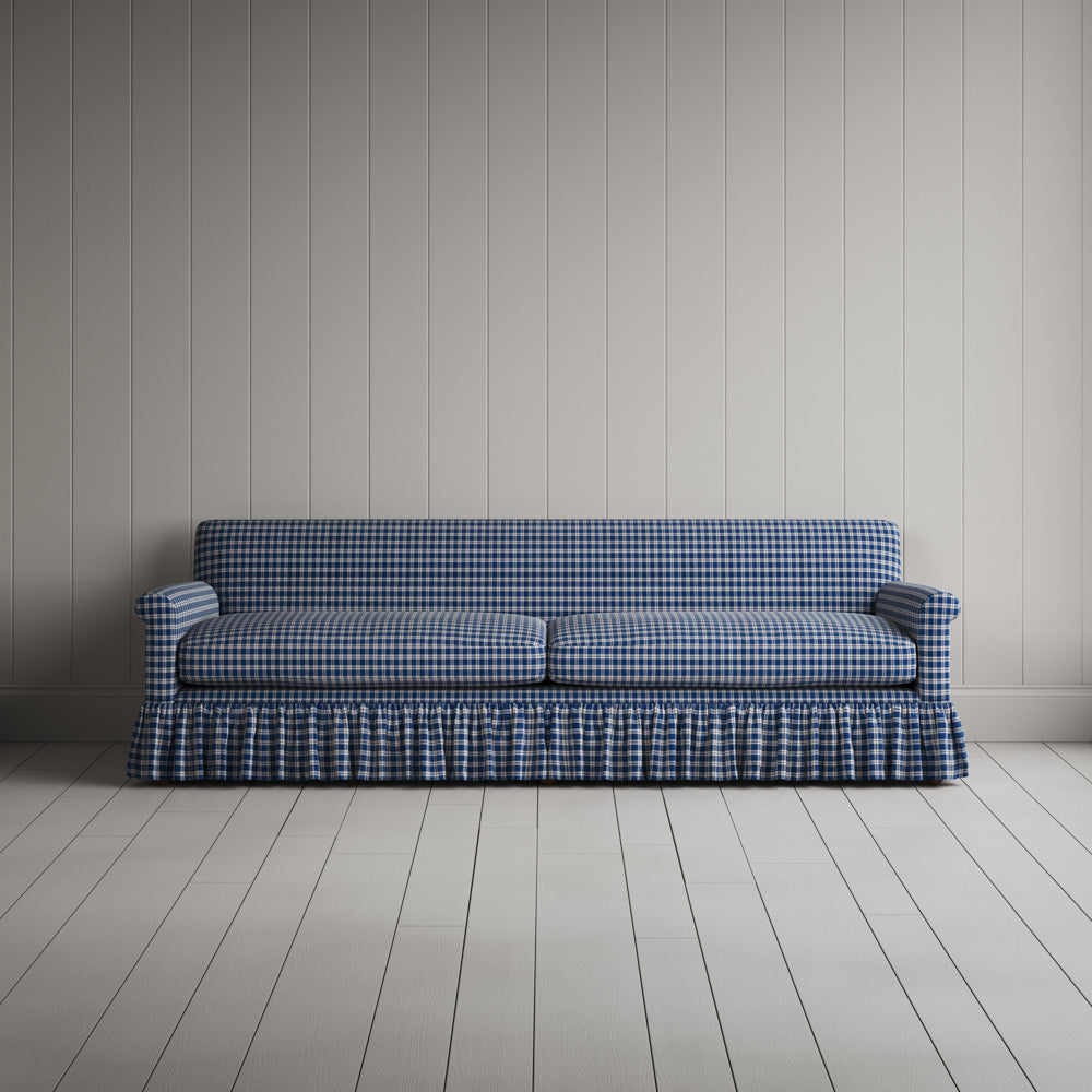 Curtain Call 4 Seater Sofa in Well Plaid Cotton, Blue Brown