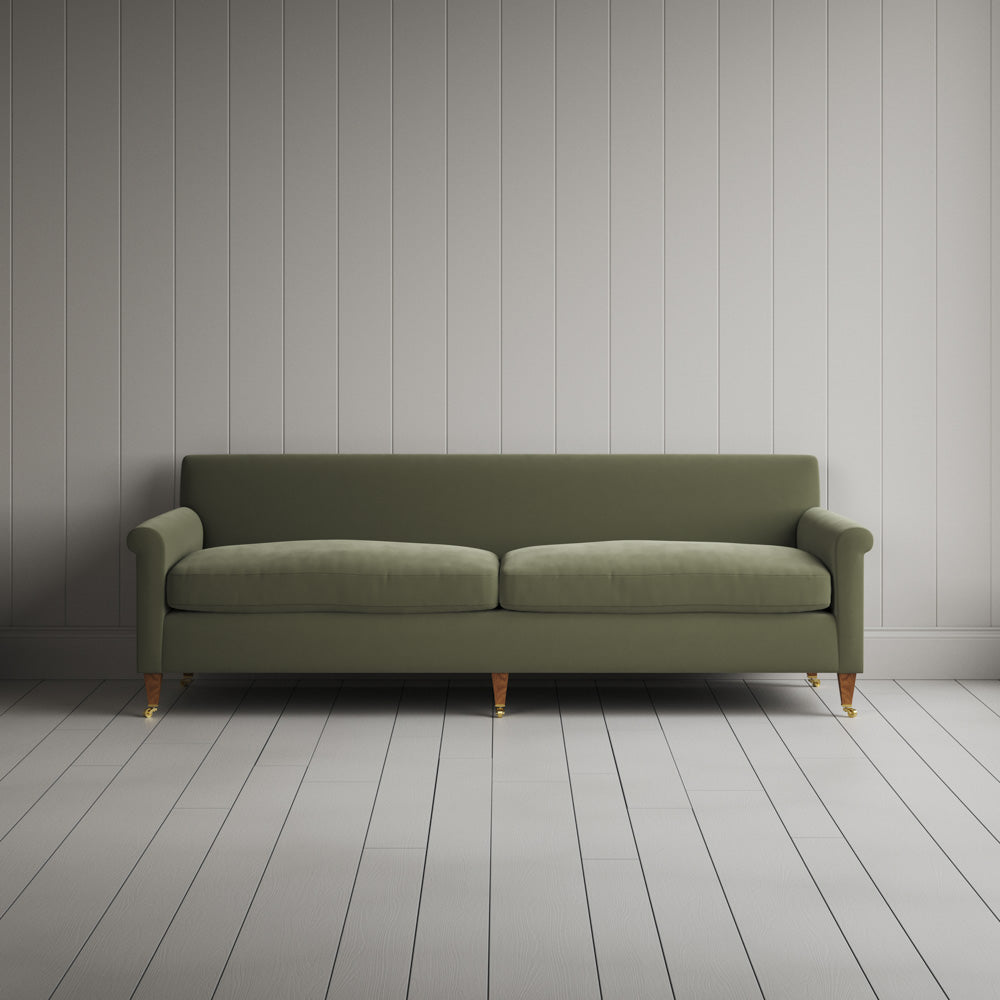 Front view of Idler 4 seater sofa in Intelligent Velvet Green Tea