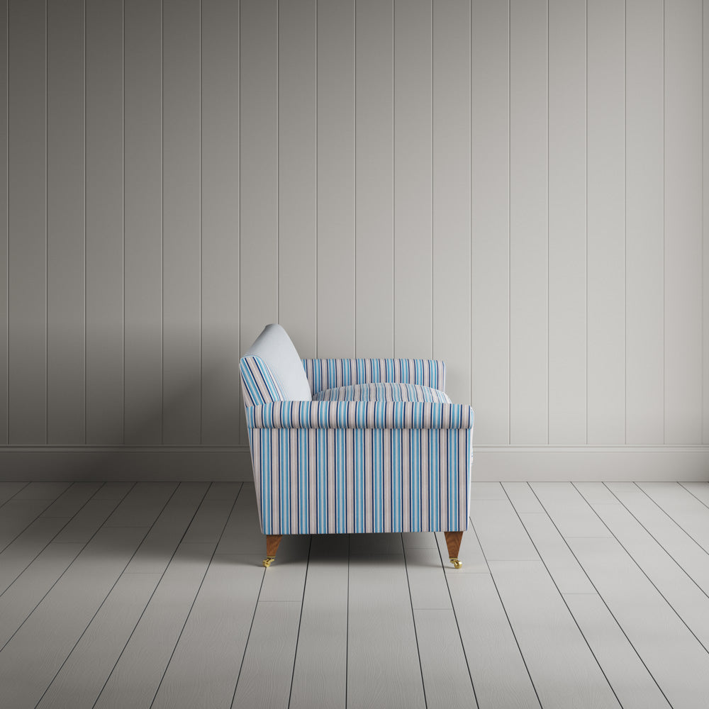 Side View of Idler 4 Seater Sofa in Slow Lane Cotton Linen, Blue