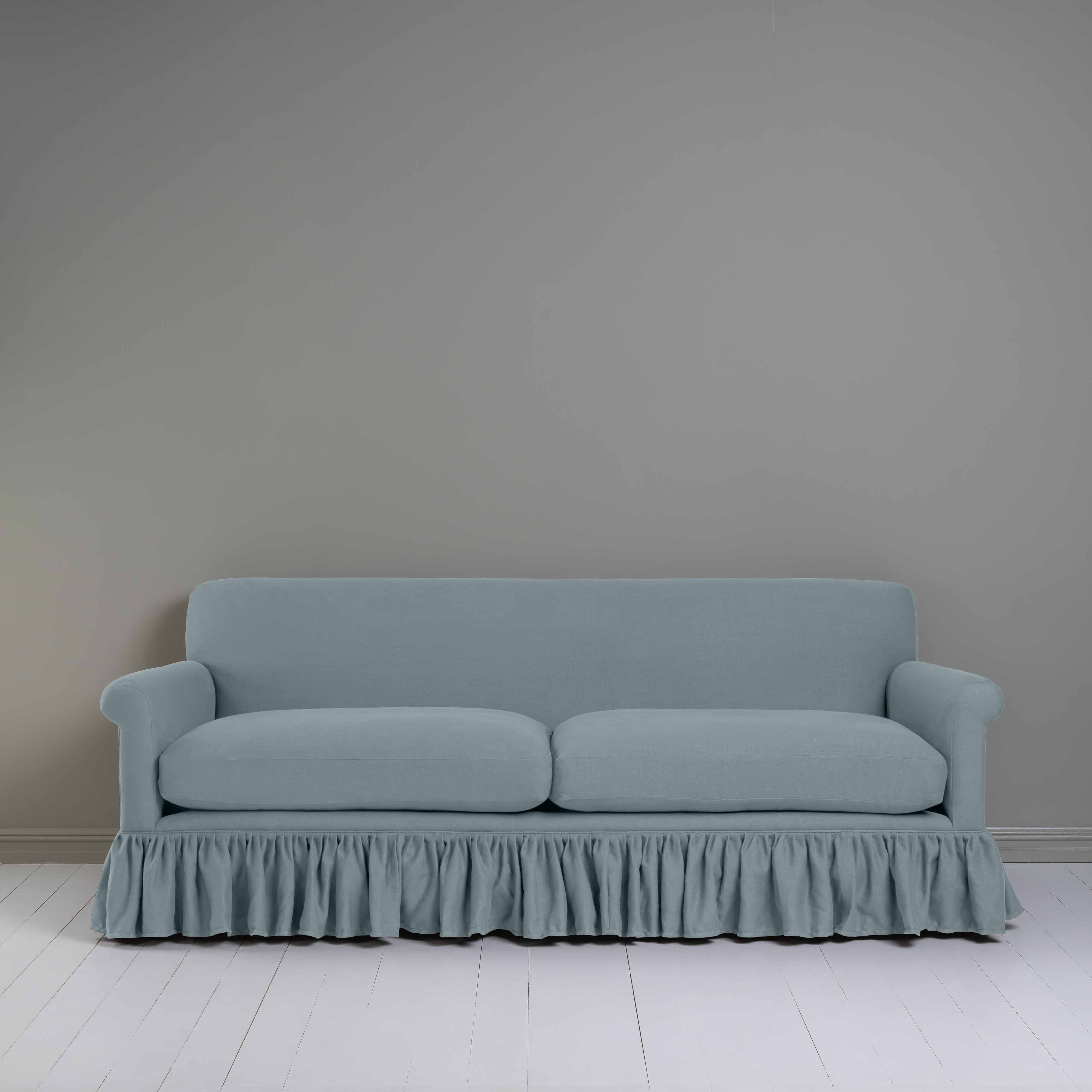 Curtain Call 4 Seater Sofa in Laidback Linen Cerulean, Front View - Nicola Harding