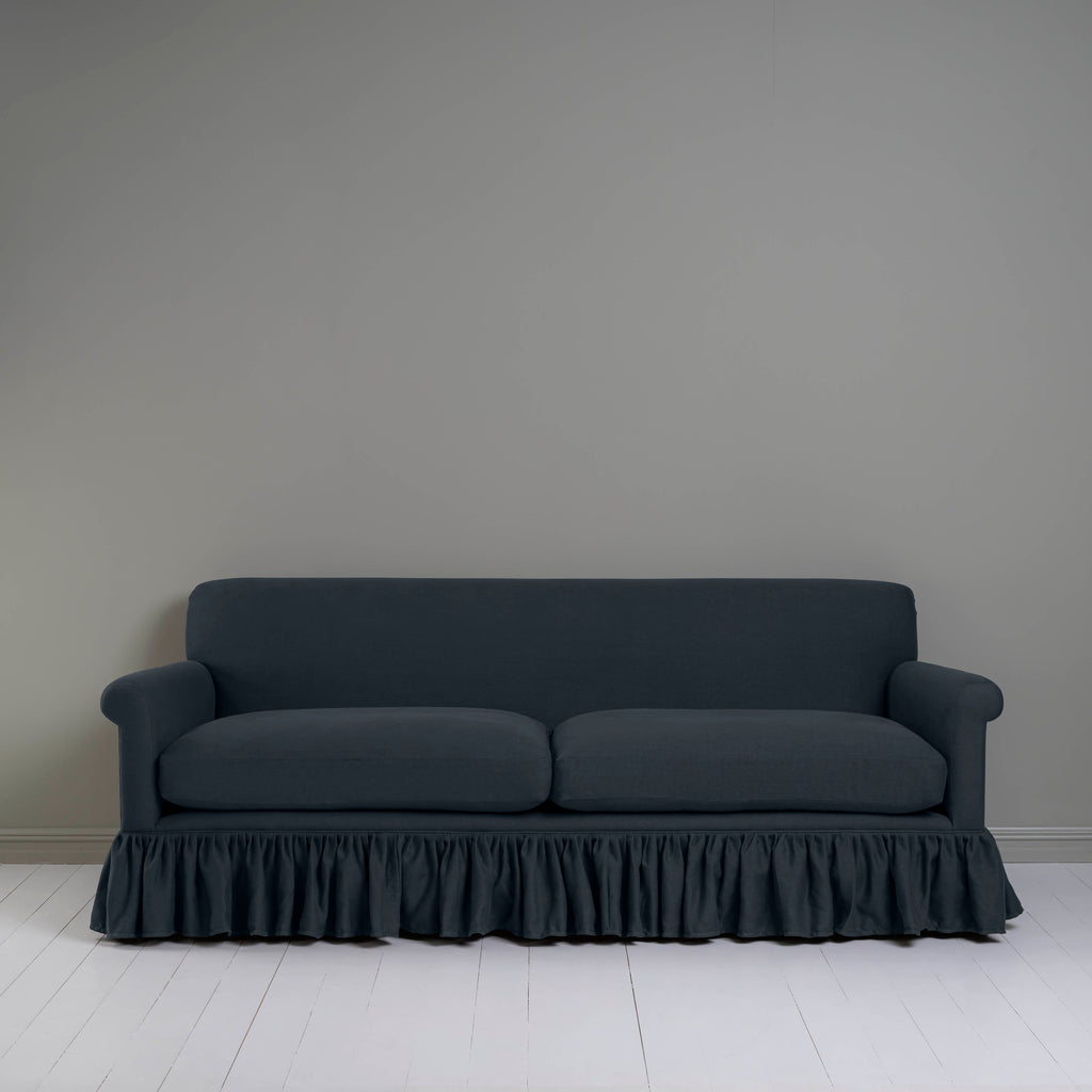 Curtain Call 4 Seater Sofa in Laidback Linen Midnight, Front View - Nicola Harding