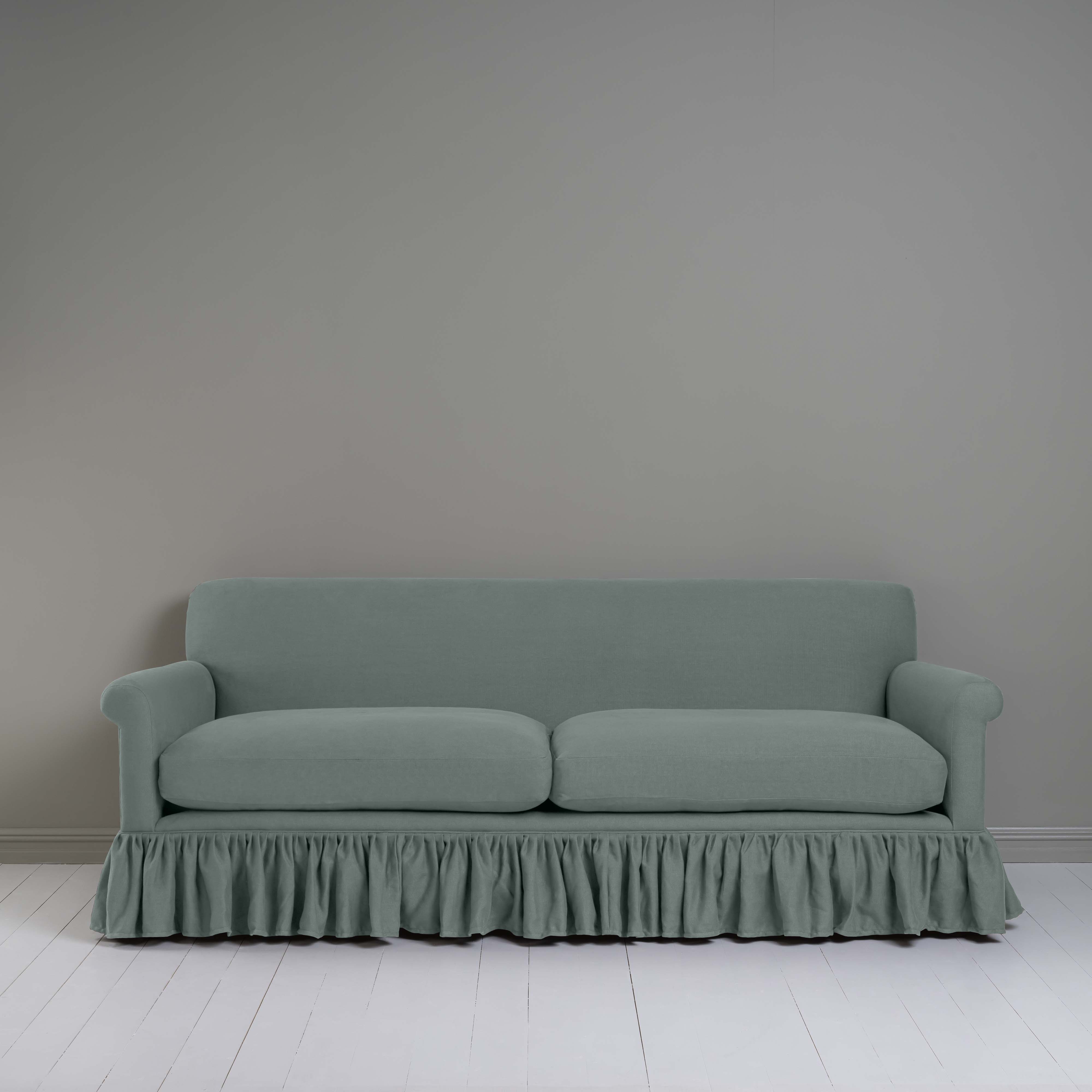 Curtain Call 4 Seater Sofa in Laidback Linen Mineral, Front View - Nicola Harding