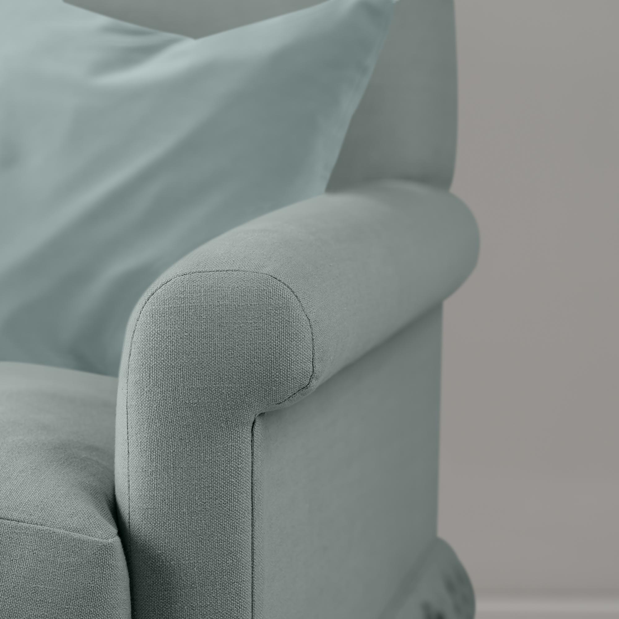 Arm Design Closeup of 4 Seater Sofa in Laidback Linen Mineral - Nicola Harding