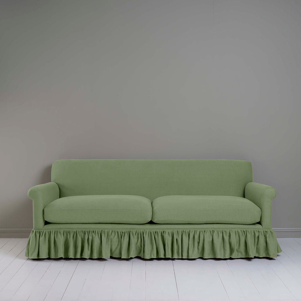 Curtain Call 4 Seater Sofa in Laidback Linen Moss, Front View - Nicola Harding