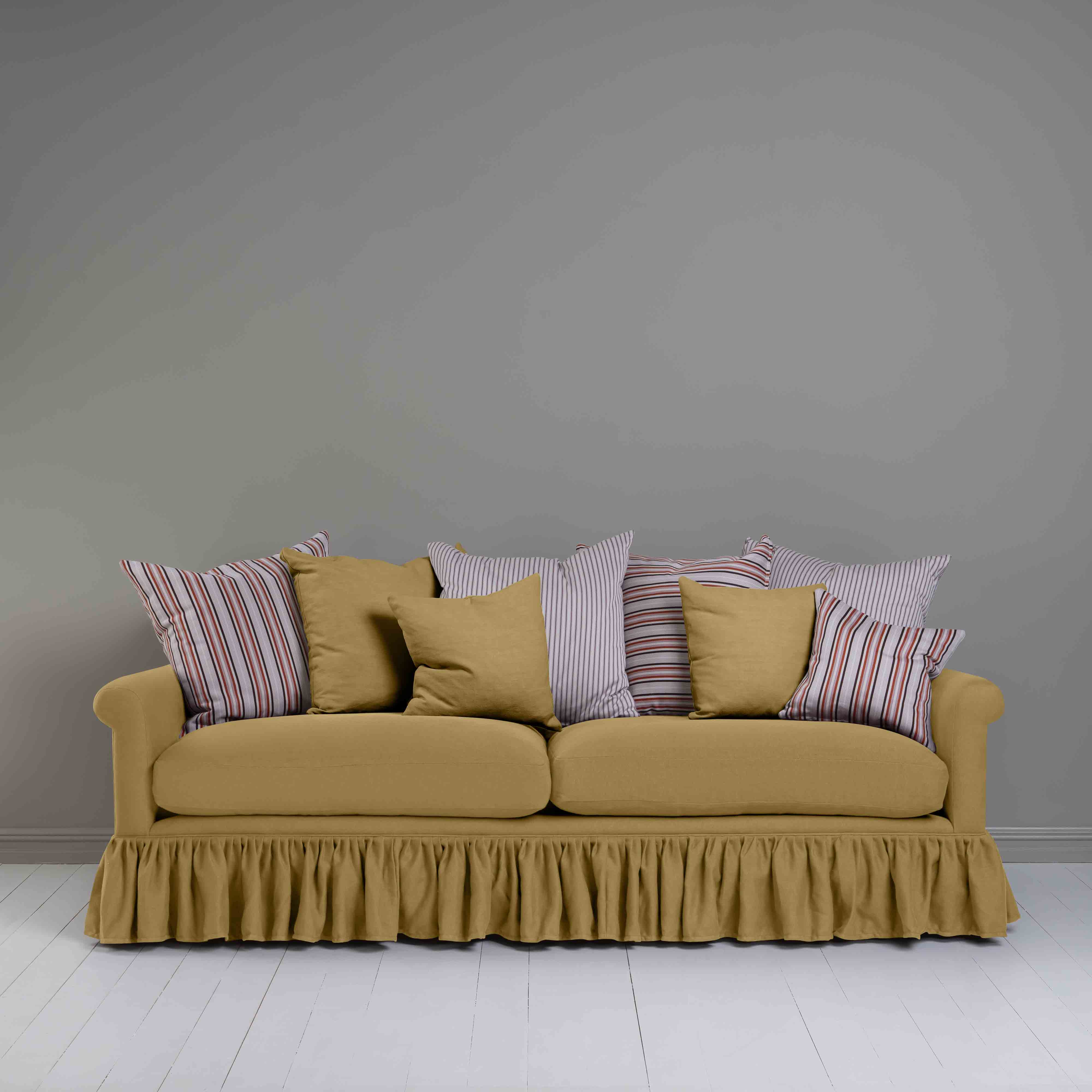 Curtain Call 4 Seater Sofa in Laidback Linen Ochre, With NiX Square and Rectangle Cushions - Nicola Harding