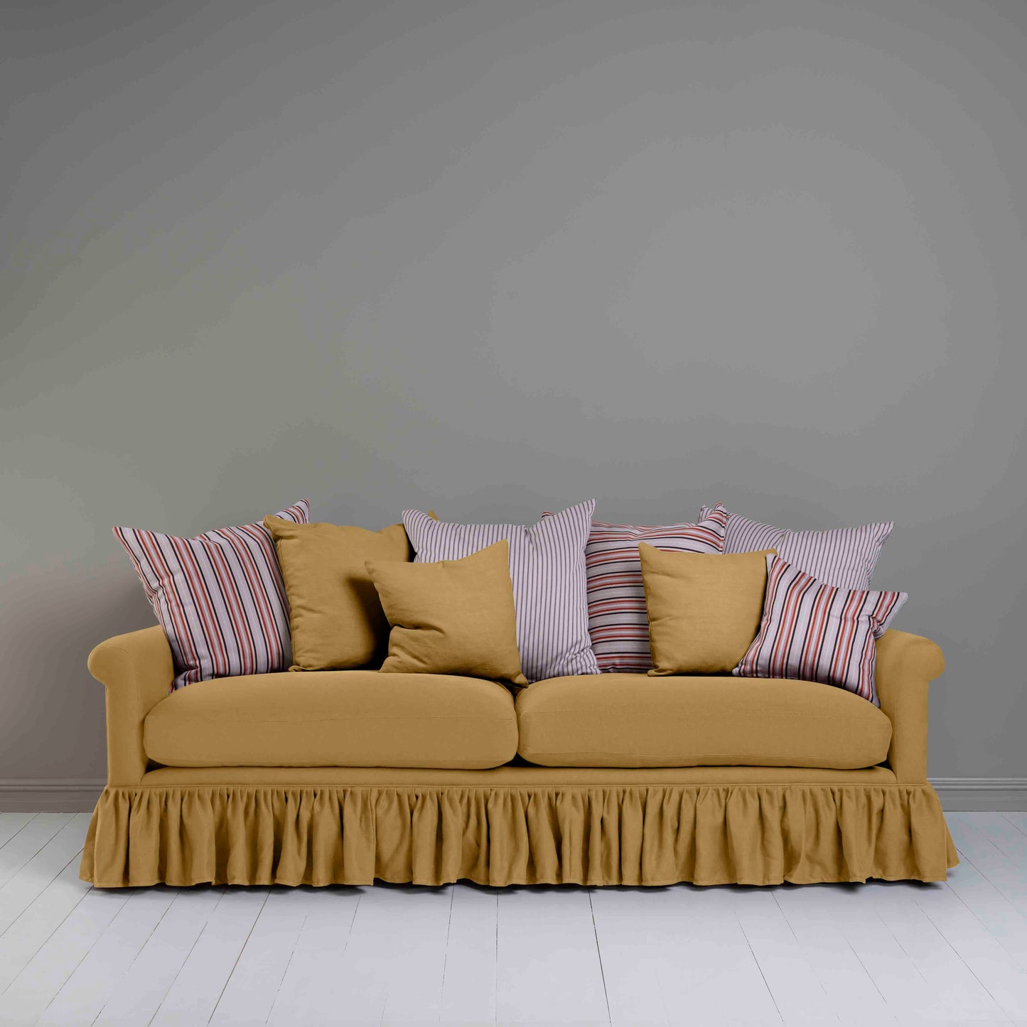 Curtain Call 4 Seater Sofa in Laidback Linen Ochre, With NiX Square and Rectangle Cushions - Nicola Harding