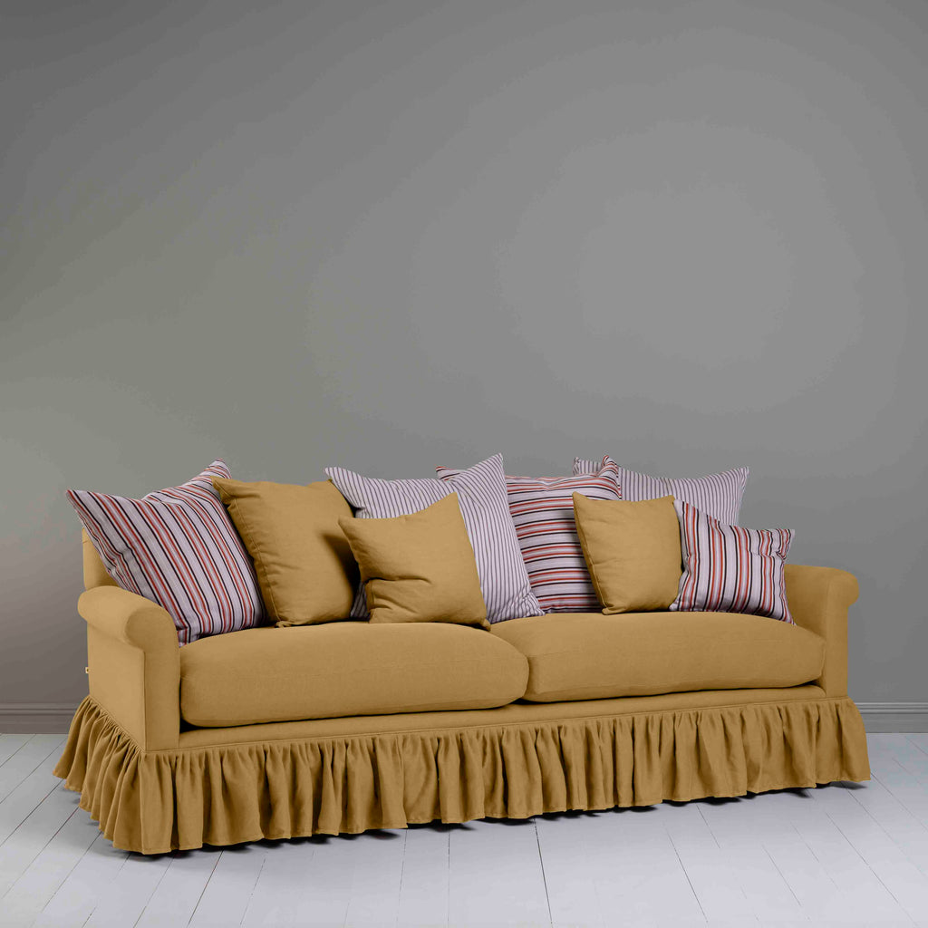 Curtain Call 4 Seater Sofa in Laidback Linen Ochre, With Multiple Cushions - Nicola Harding