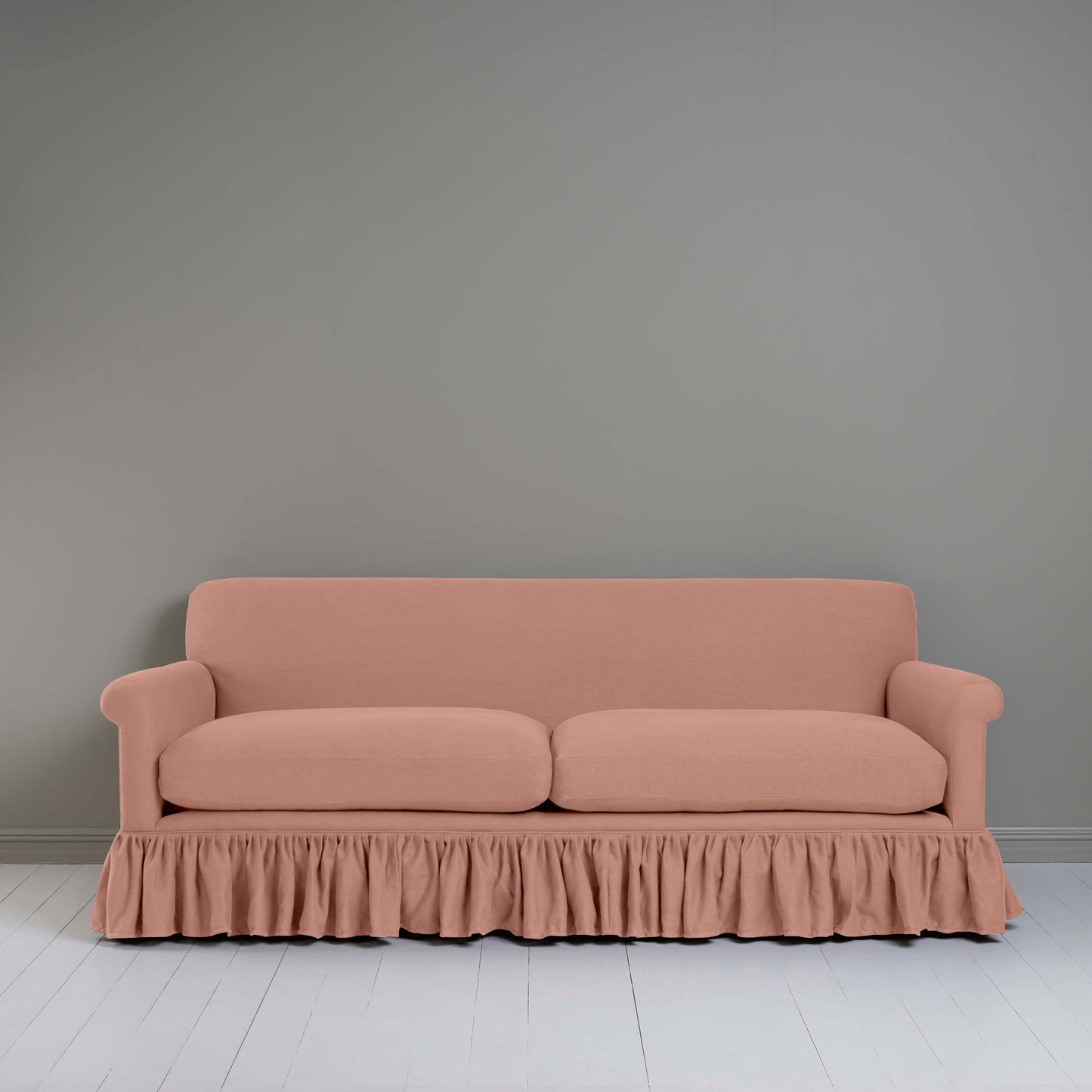 Curtain Call 4 Seater Sofa in Laidback Linen Roseberry, Front View - Nicola Harding