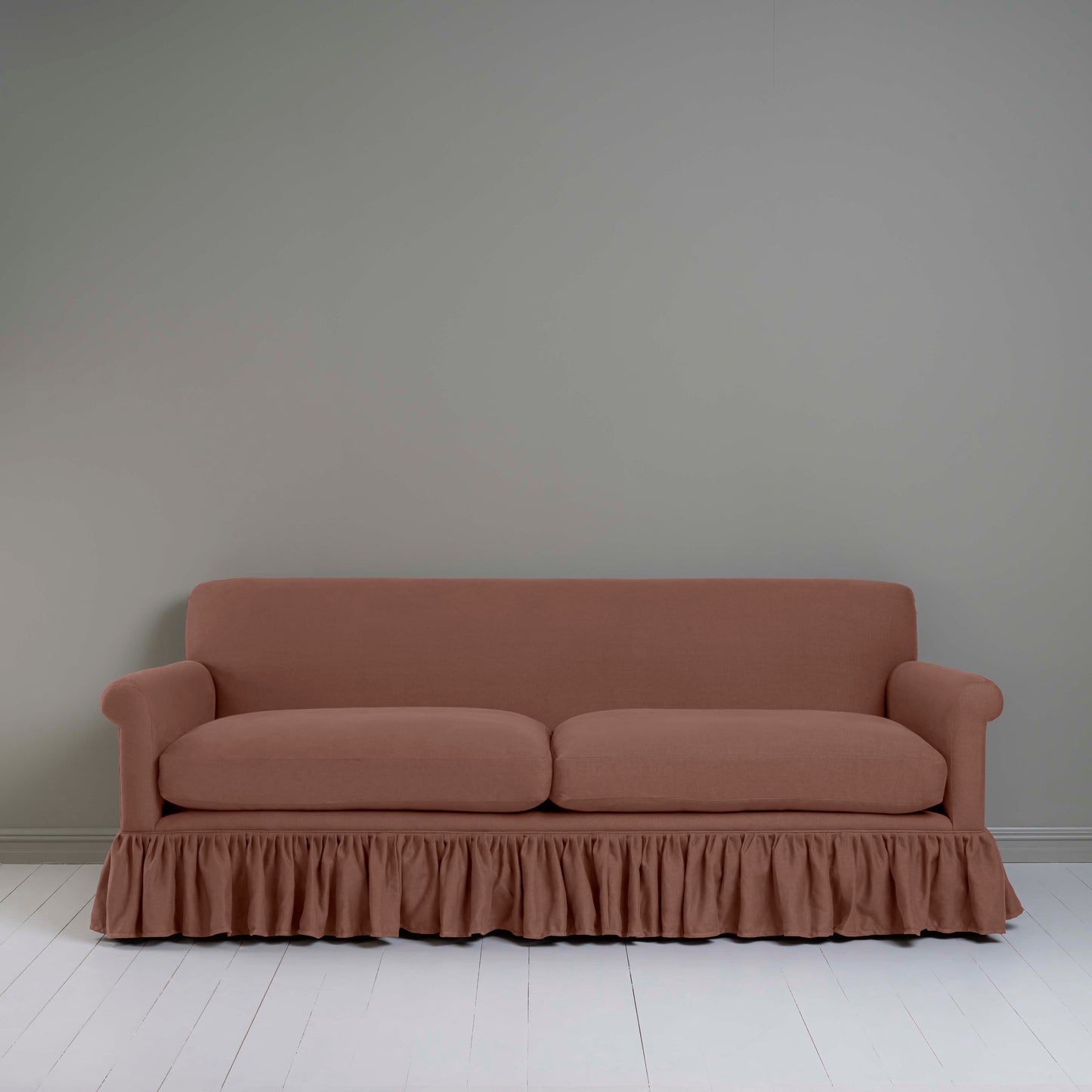 Curtain Call 4 Seater Sofa in Laidback Linen Sweet Briar, Front View - Nicola Harding