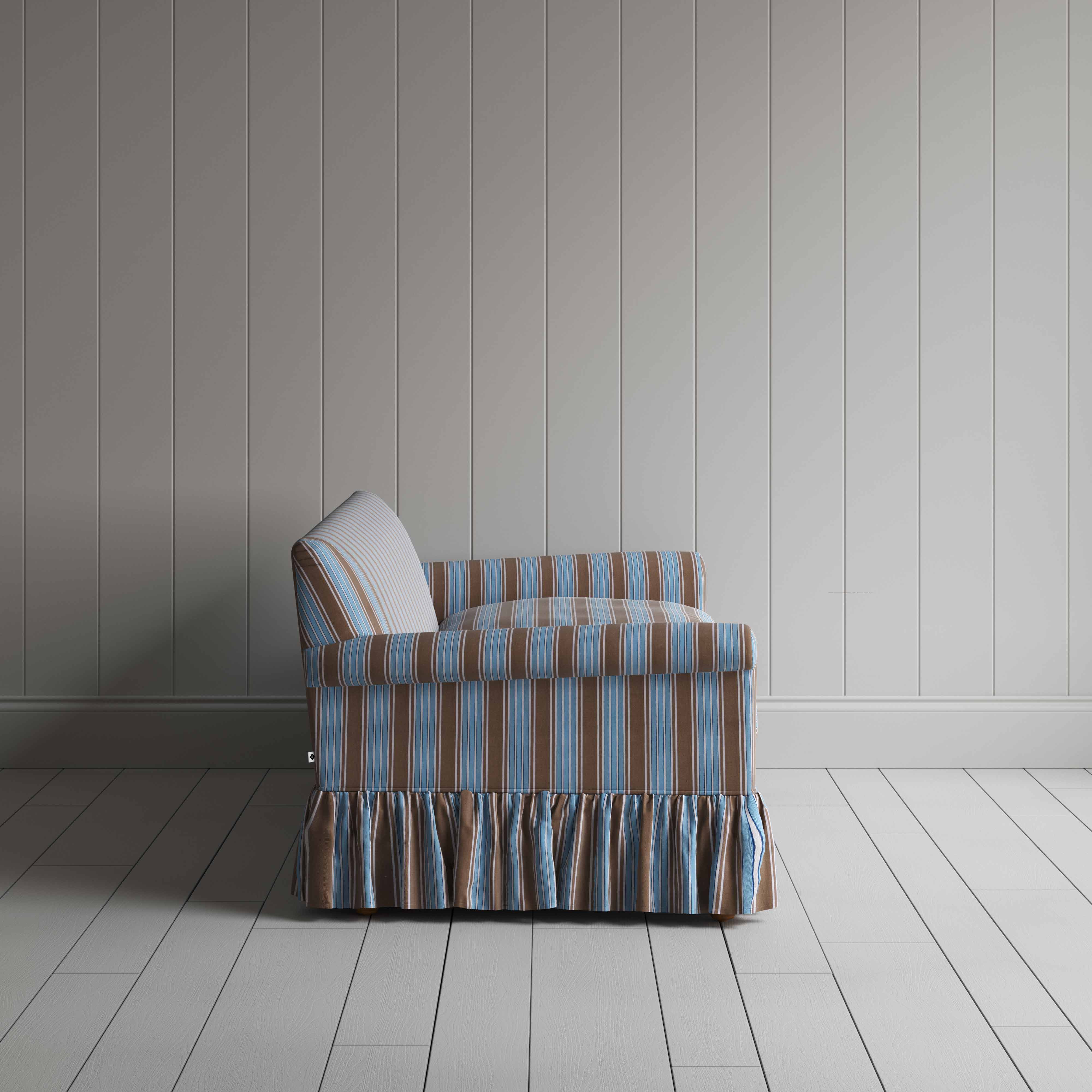 Curtain Call 4 Seater Sofa in Regatta Cotton, Blue, Side View - Nicola Harding