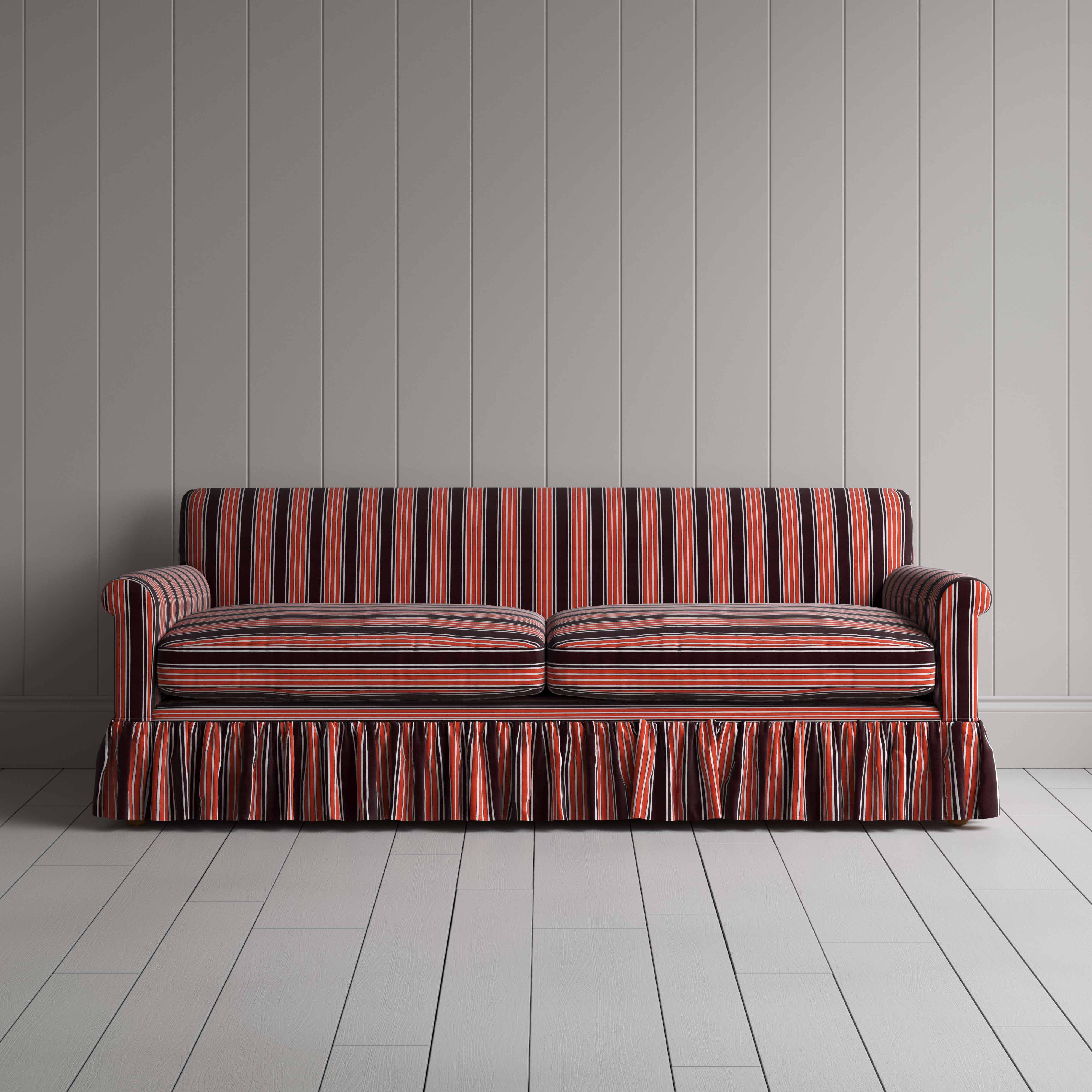 Curtain Call 4 Seater Sofa in Regatta Cotton, Flame, Front View - Nicola Harding
