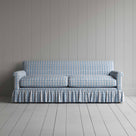 Curtain Call 4 Seater Sofa in Square Deal Cotton, Blue Brown, Front View - Nicola Harding