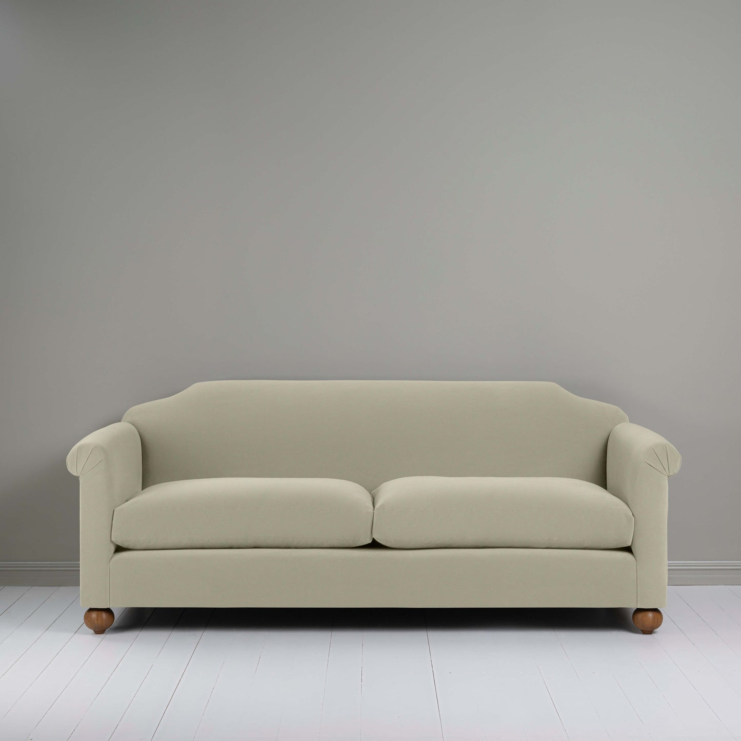 Dolittle 4 seater Sofa in Intelligent Velvet Moonstone, Front View - Nicola Harding