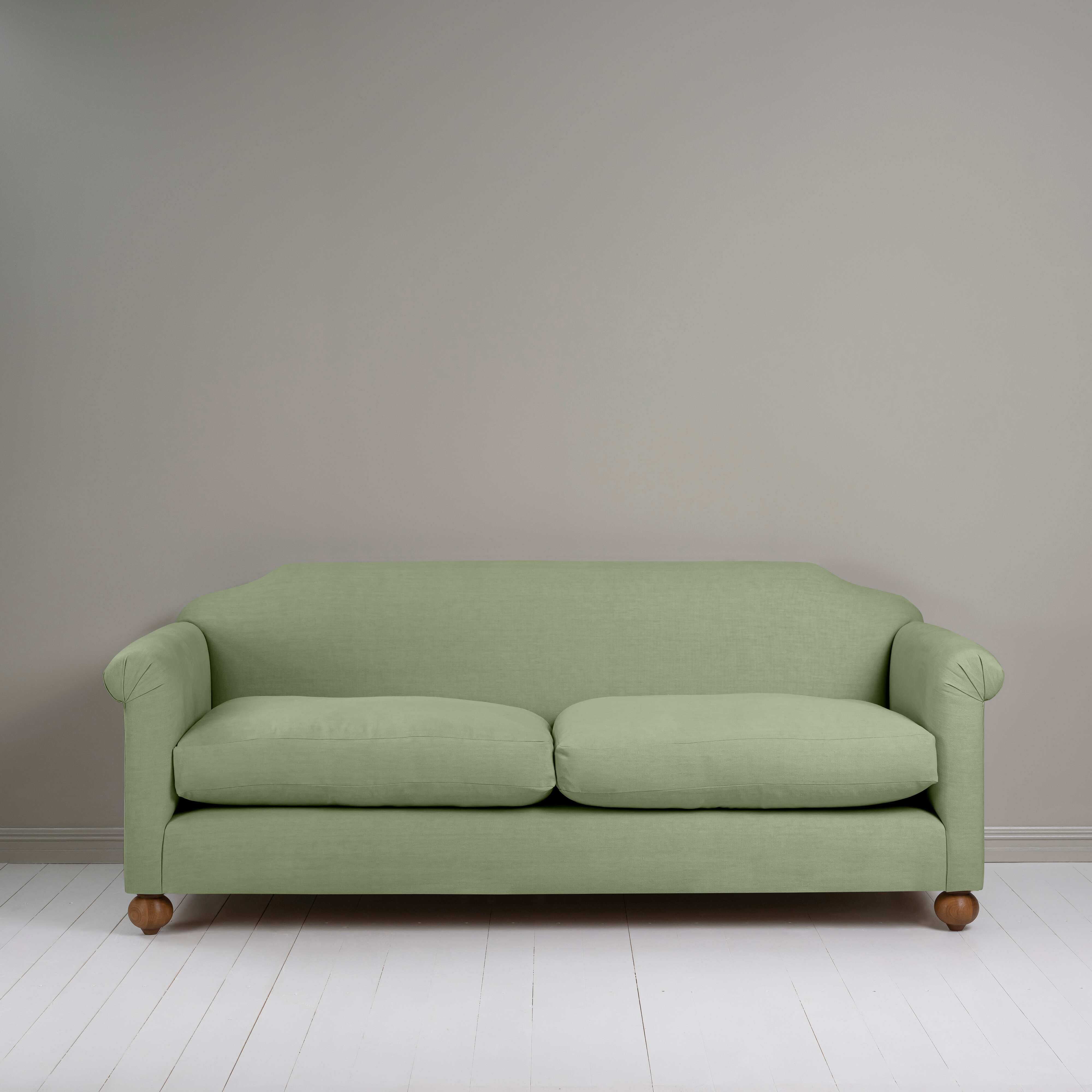 Dolittle 4 seater Sofa in Laidback Linen Moss, Front View - Nicola Harding