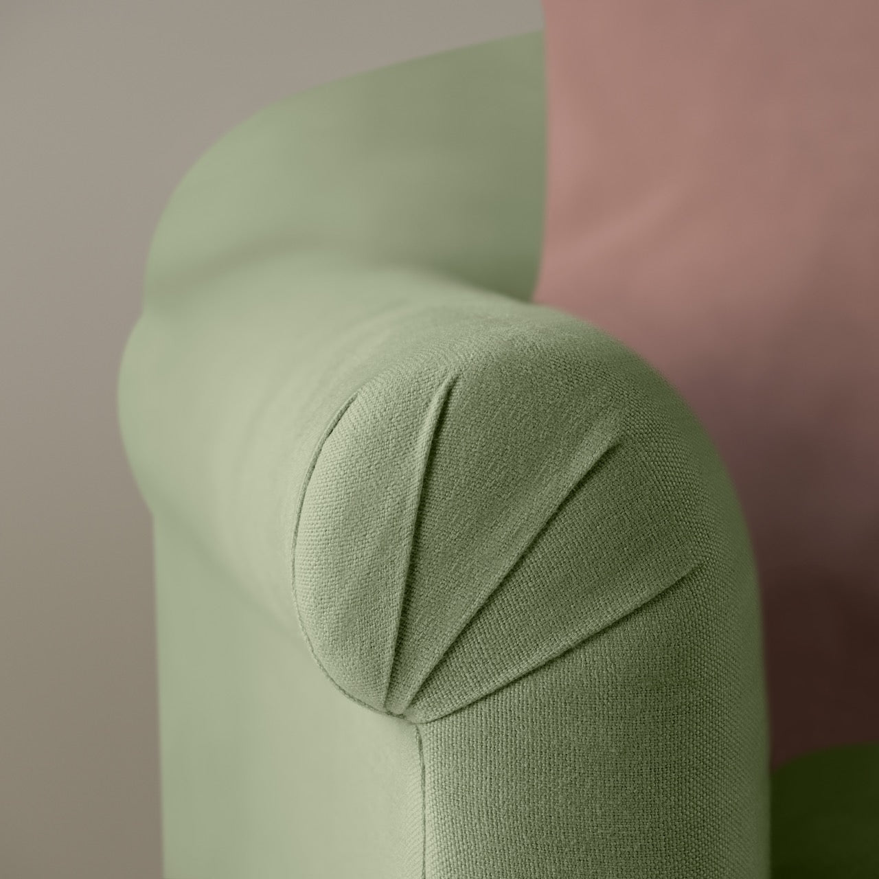 Dolittle 4 seater Sofa in Laidback Linen Moss, Arm Design Closeup - Nicola Harding