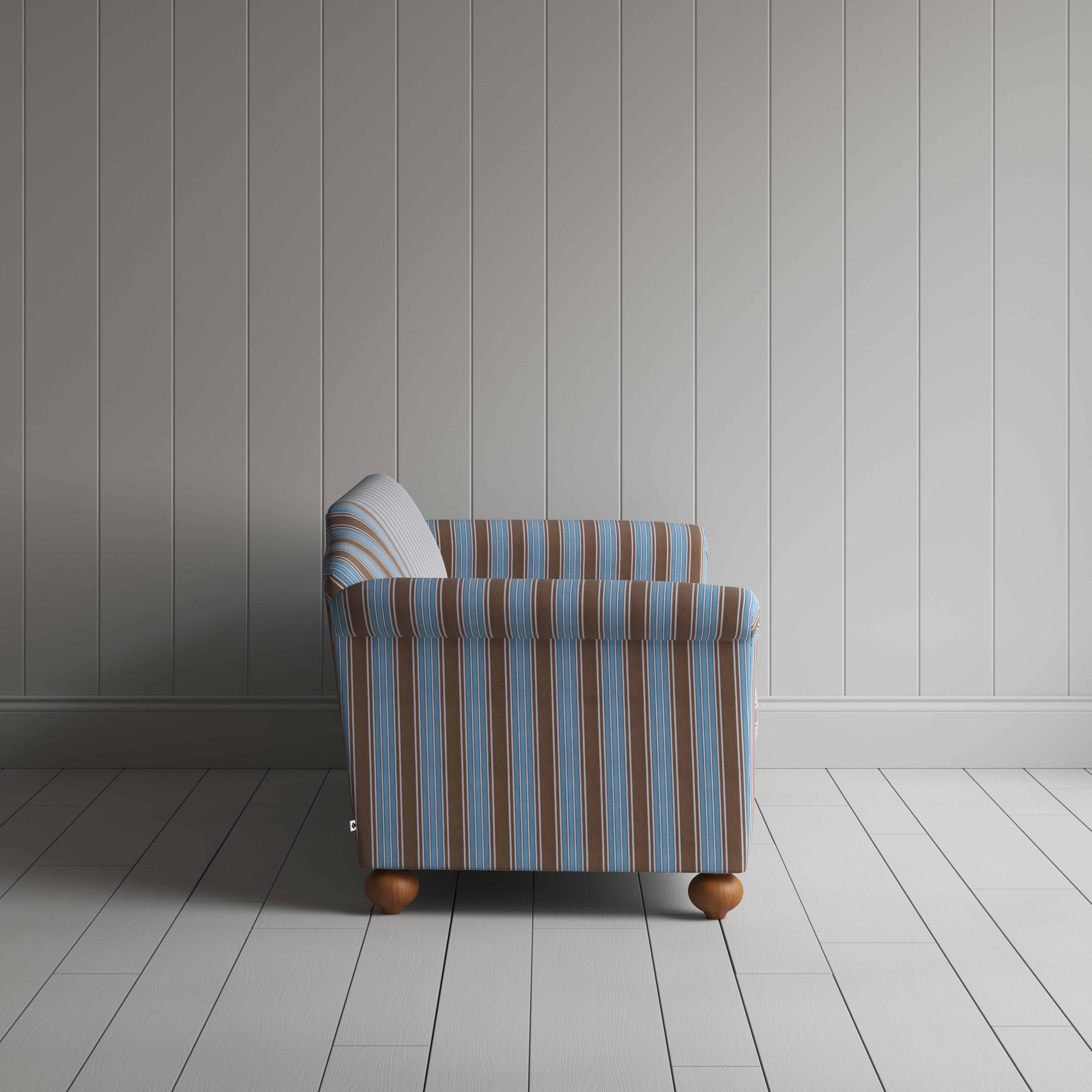 Dolittle 4-Seater Sofa in Regatta Cotton, Blue, Side View - Nicola Harding