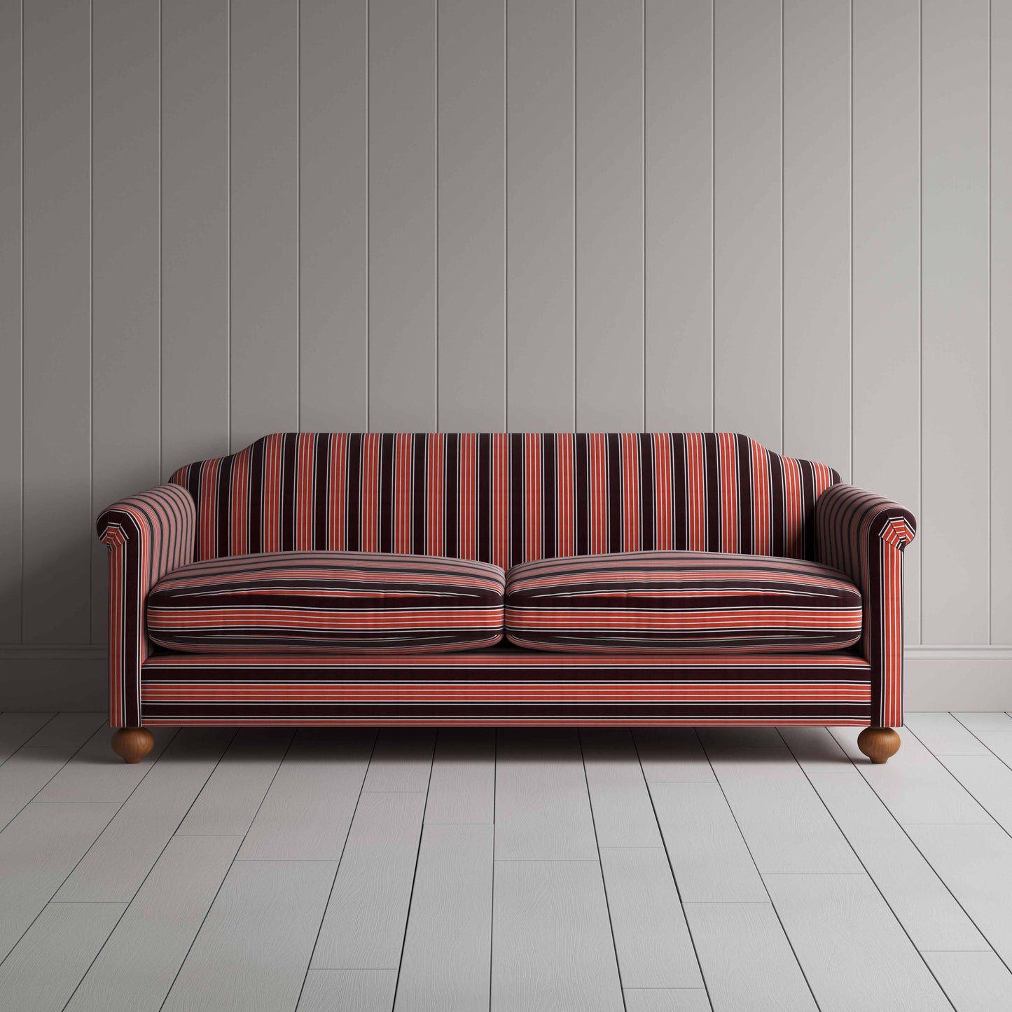 Dolittle 4 Seater Sofa in Regatta Cotton, Flame, Front View - Nicola Harding
