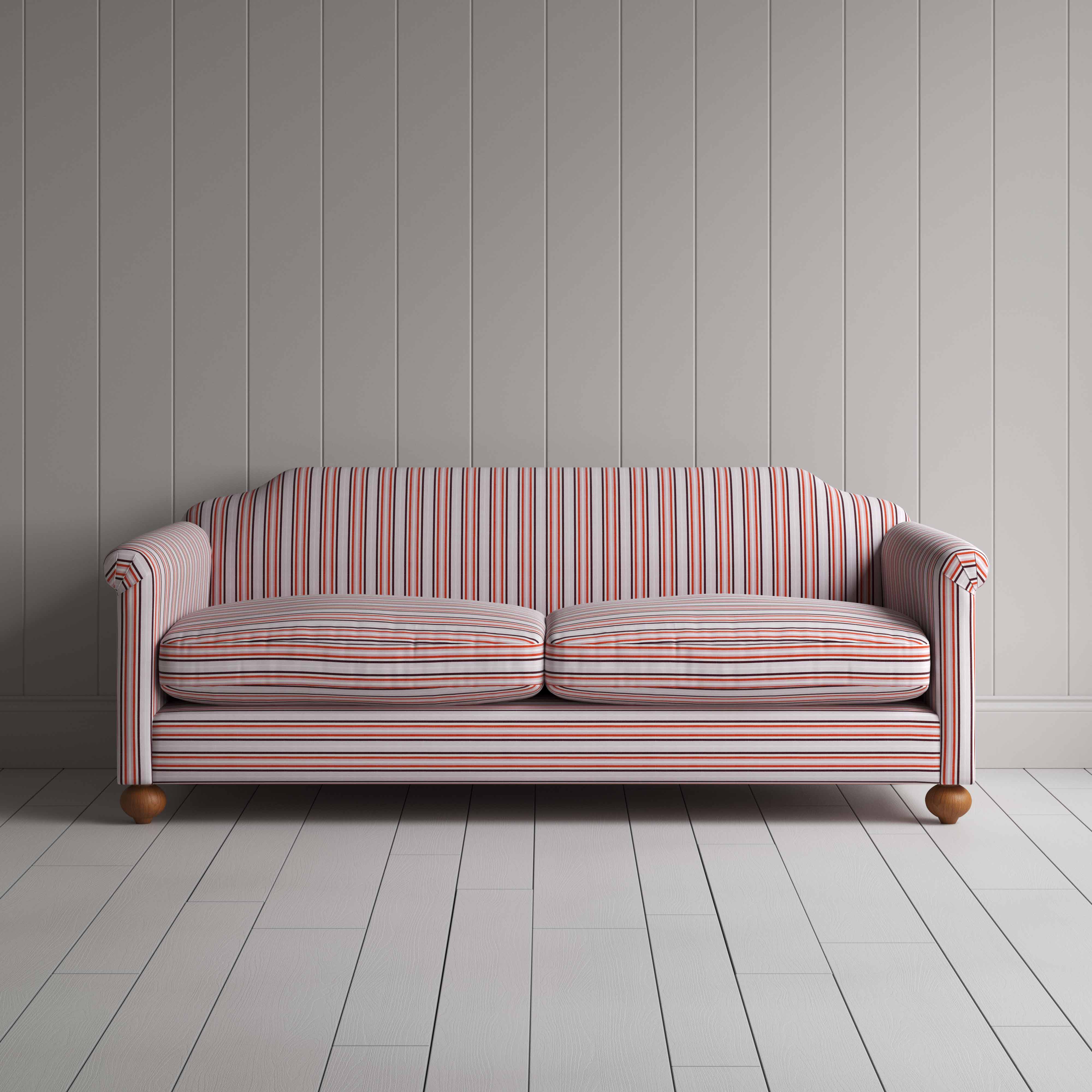 Dolittle 4 Seater Sofa in Slow Lane Cotton Linen, Berry, Front View - Nicola Harding