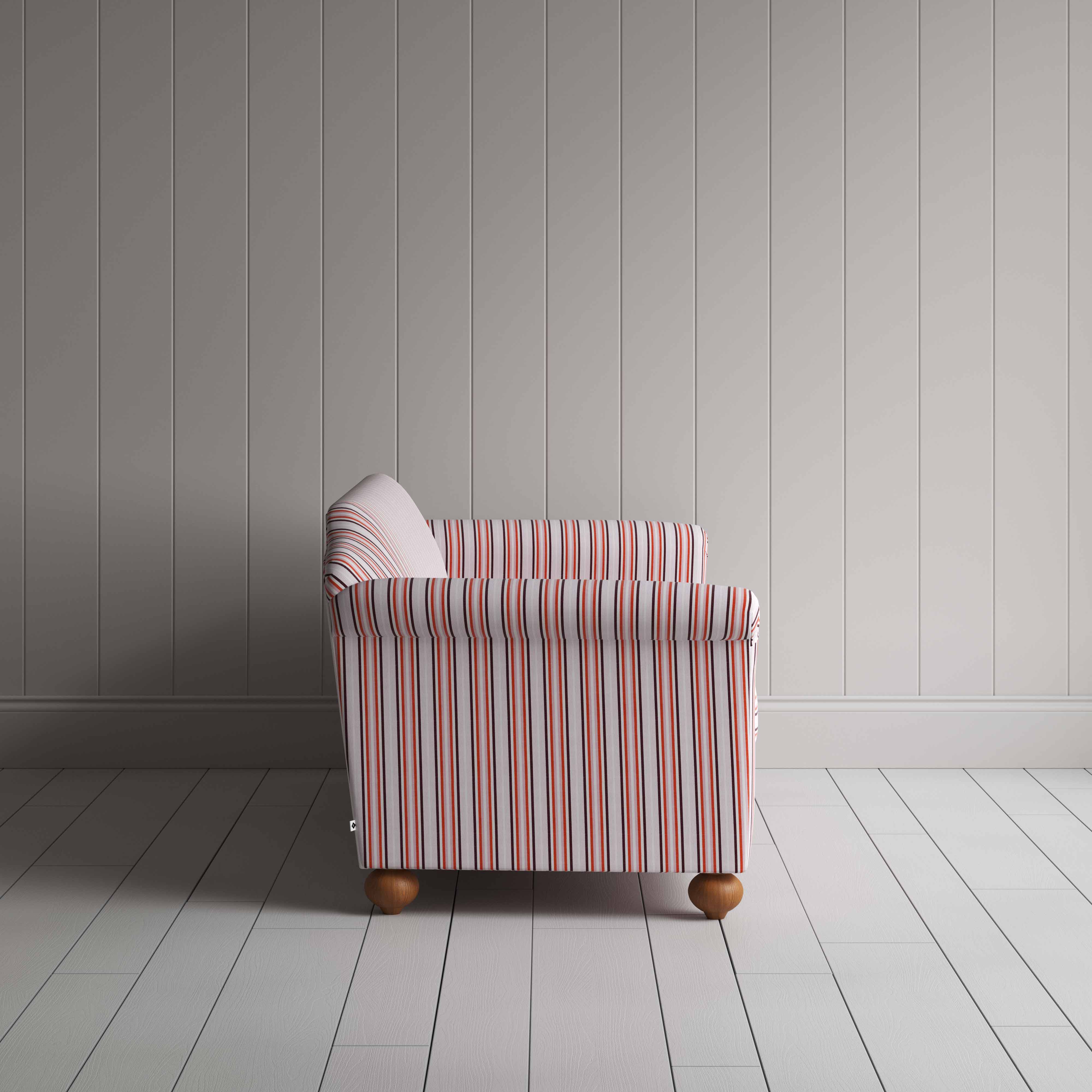 Dolittle 4 Seater Sofa in Slow Lane Cotton Linen, Berry, Side View - Nicola Harding