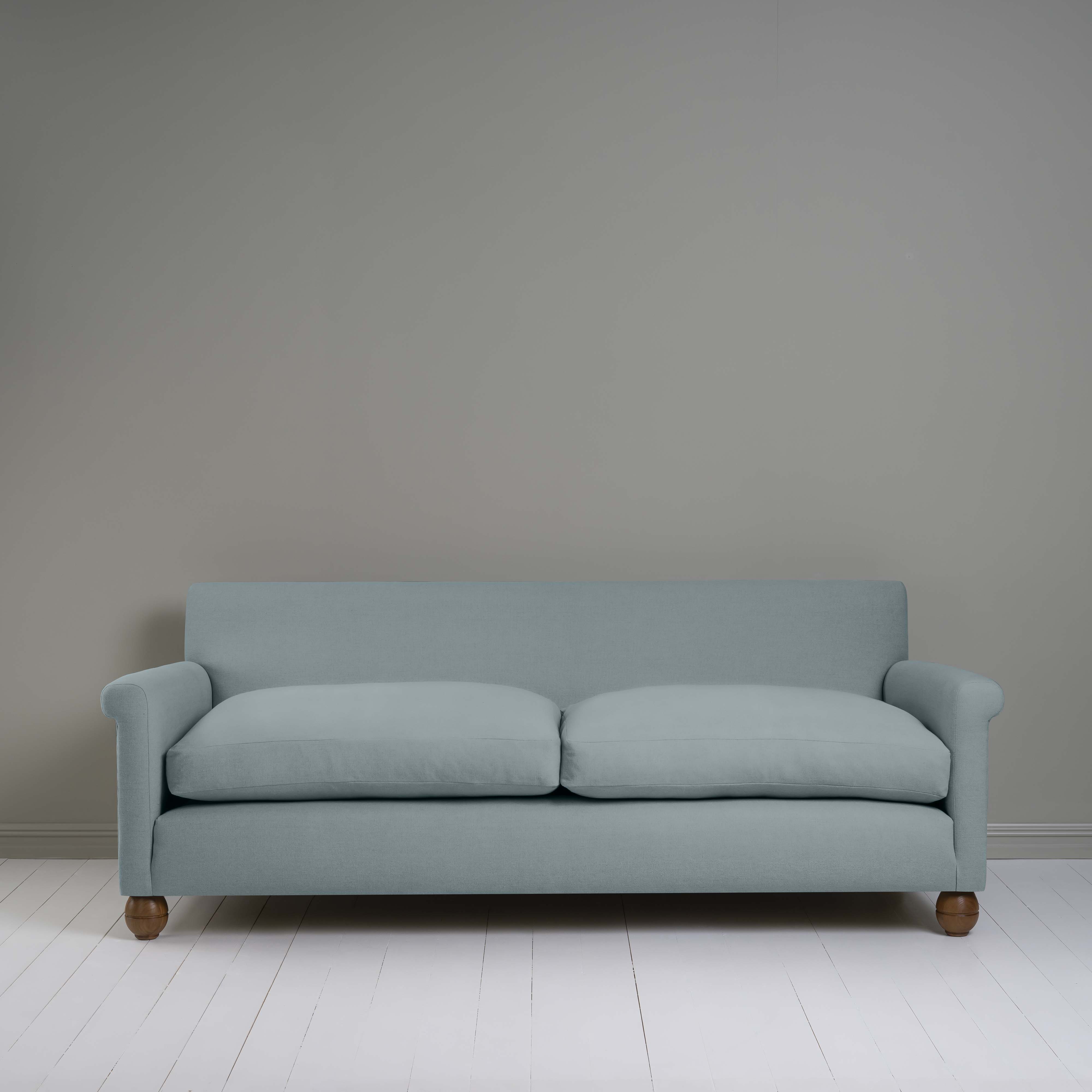 Front View 4 seater sofa in Laidback Linen Cerulean - Nicola Harding & Co.