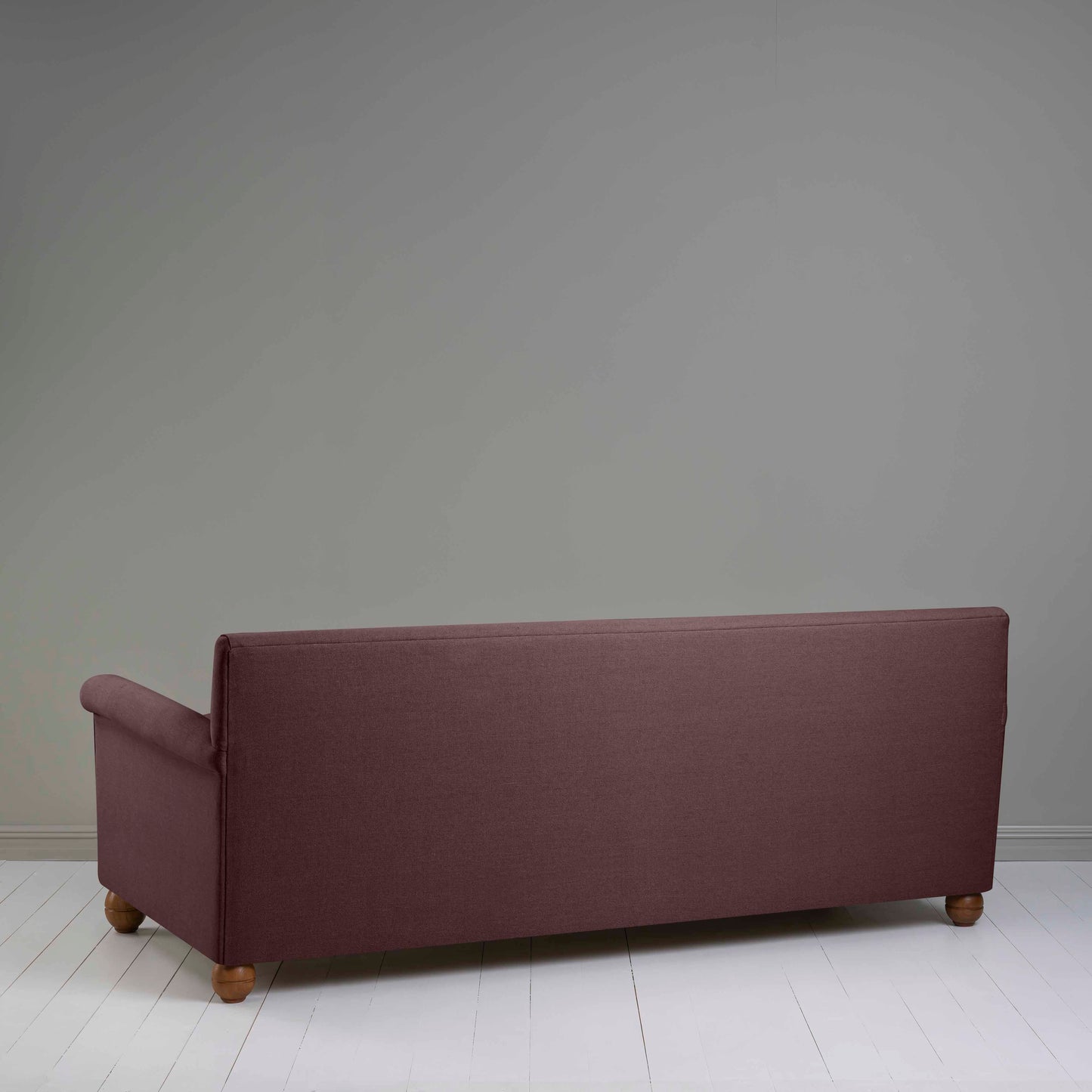 Back View of 4 seater sofa in Laidback Linen Damson - Nicola Harding & Co.