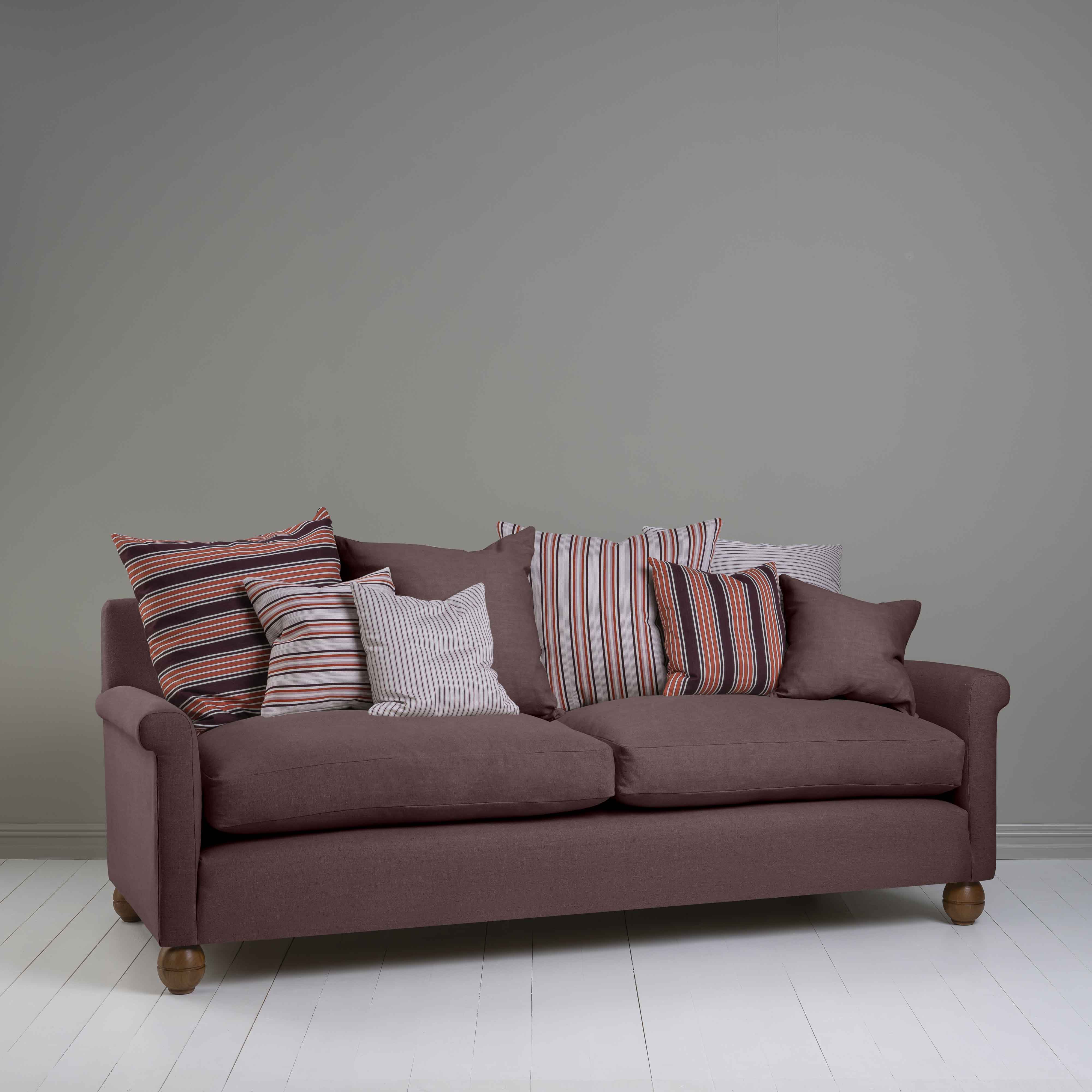 Idler 4-Seater sofa in laidback lined Damson, styled with an assortment of NiX cushions by Nicola Harding & Co.