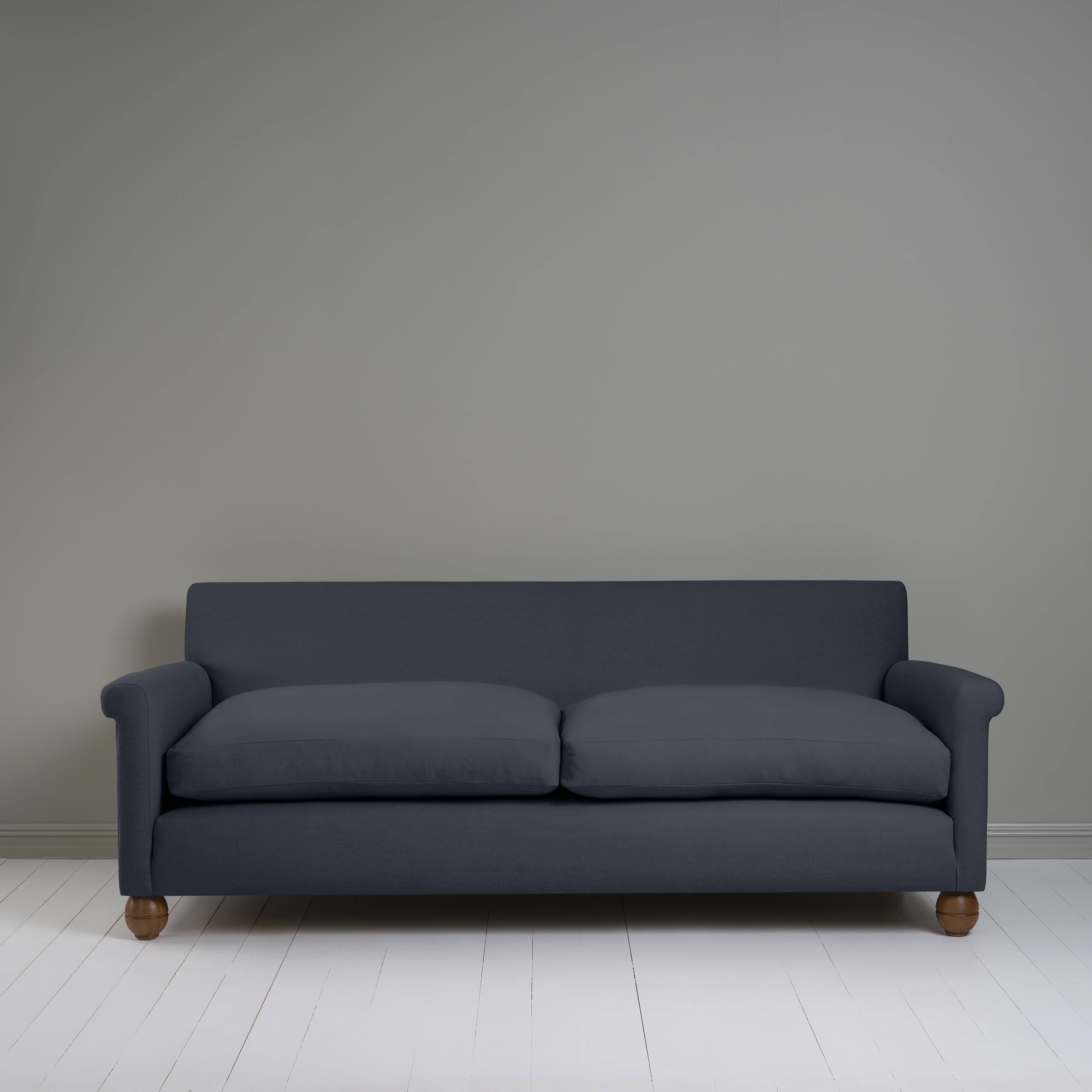 Front View 4 seater sofa in Laidback Linen Midnight - Nicola Harding & Co.