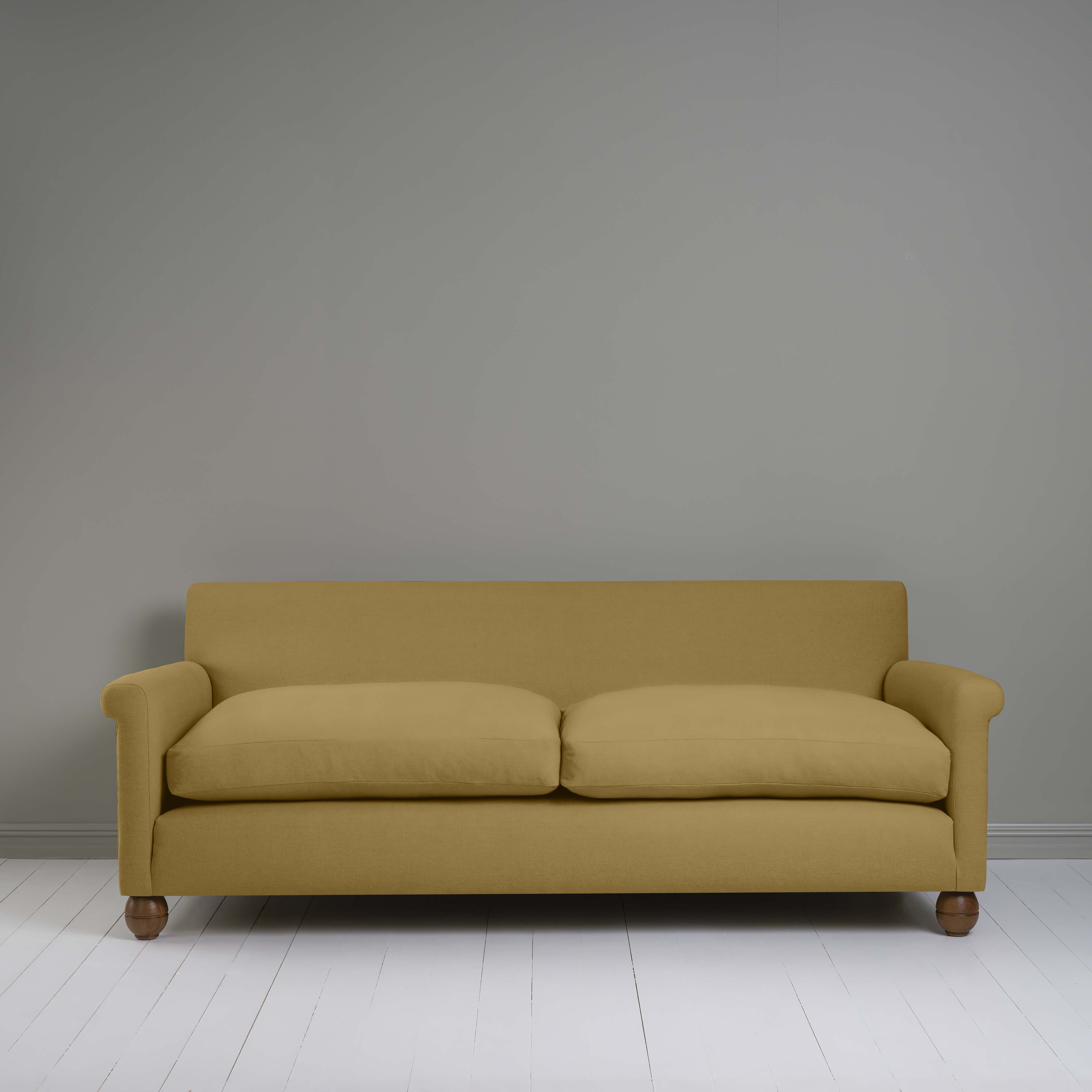 Front View of 4 seater sofa in Laidback Linen Ochre - Nicola Harding & Co.