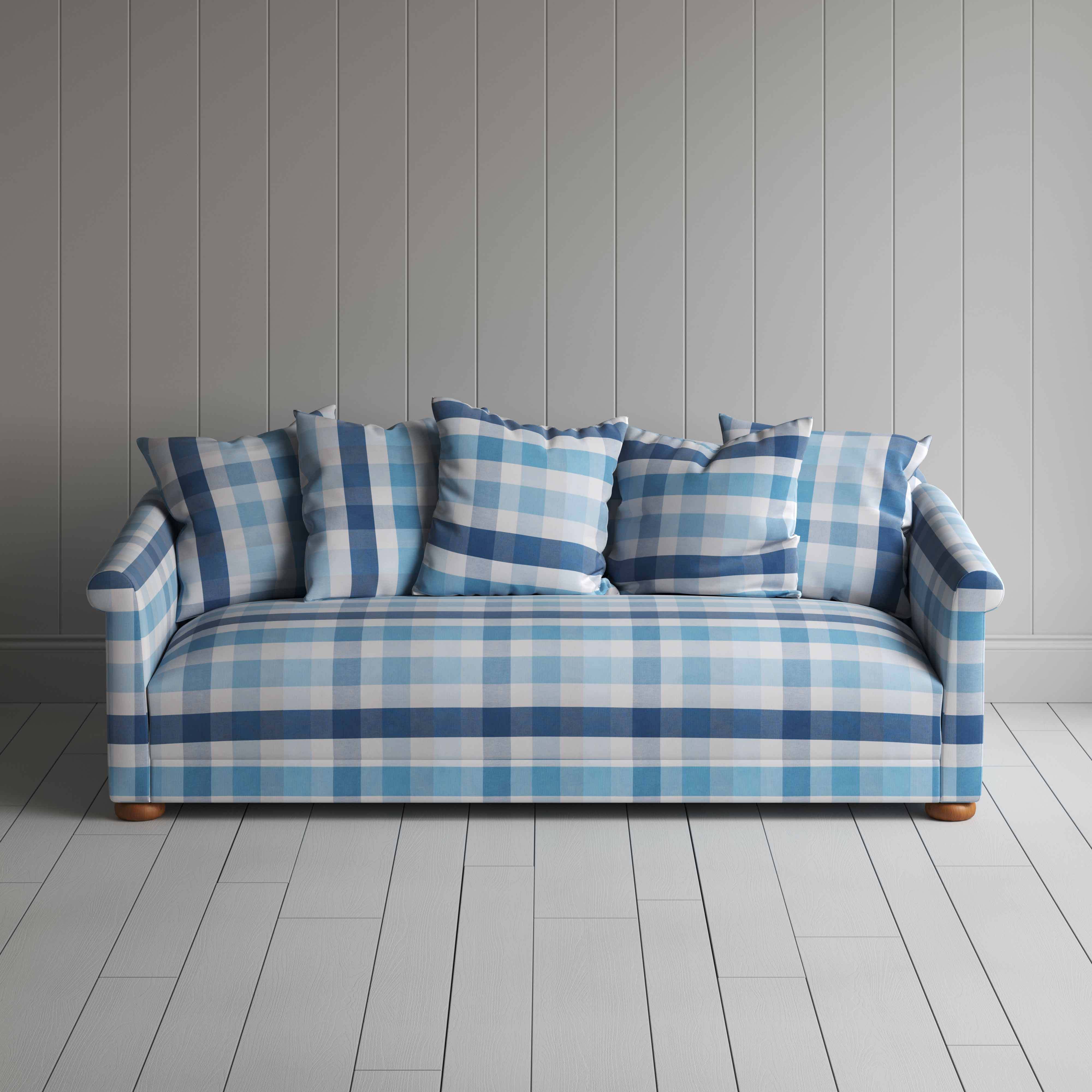  More the Merrier 4 Seater Sofa in Checkmate Cotton, Blue 